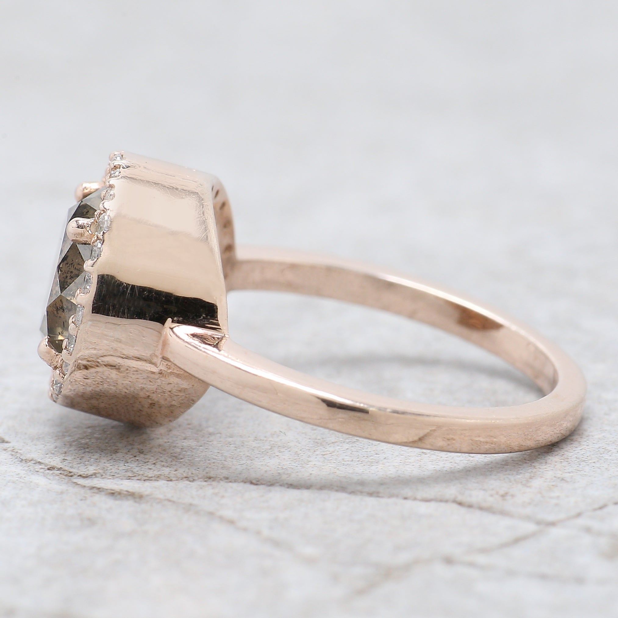 Round Cut Salt And Pepper Diamond Ring 2.43 Ct 8.20 MM Round Diamond Ring 14K Solid Rose Gold Silver Engagement Ring Gift For Her QL8553