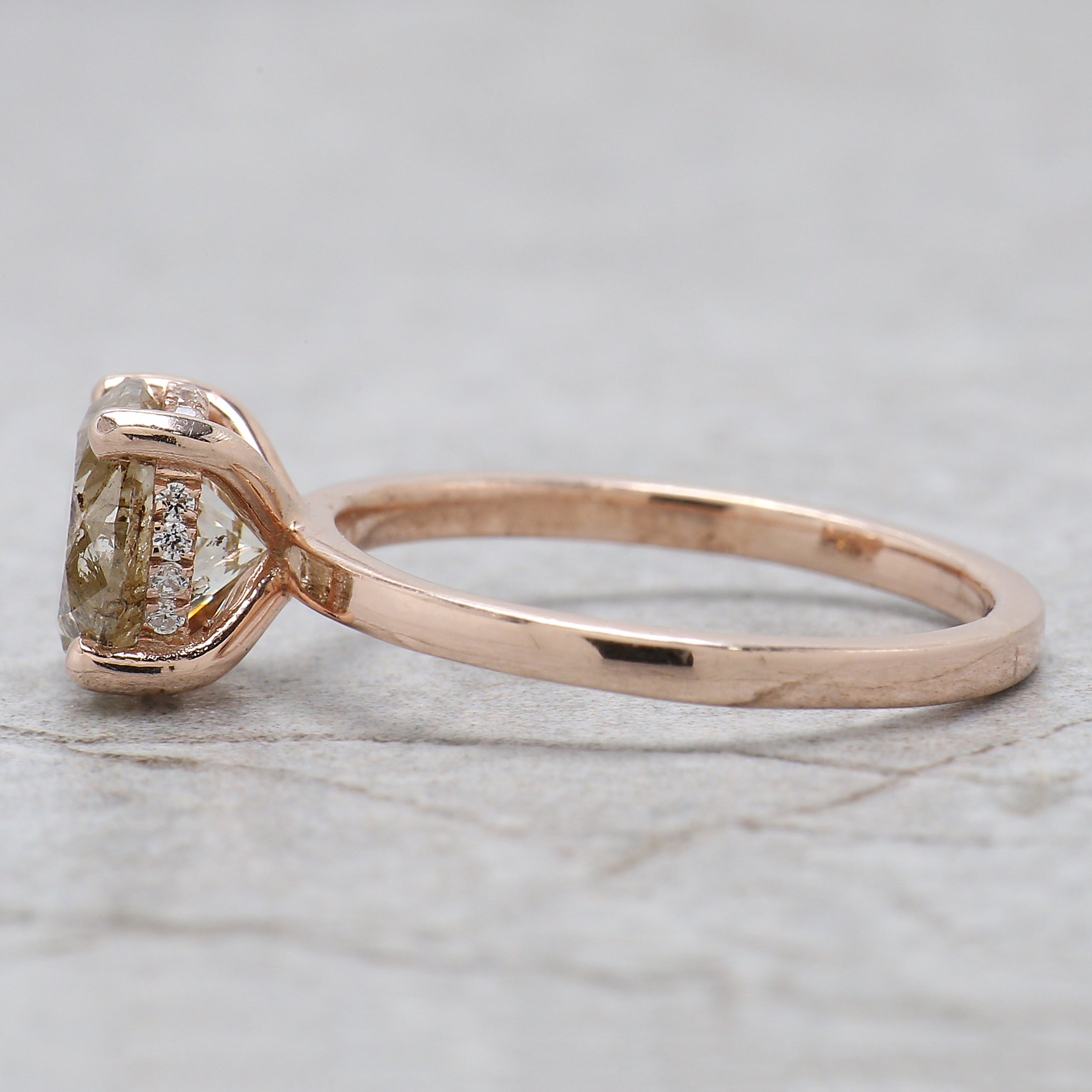 Round Cut Brown Color Diamond Ring 2.01 Ct 7.85 MM Round Shape Diamond Ring 14K Solid Rose Gold Silver Engagement Ring Gift For Her QL405