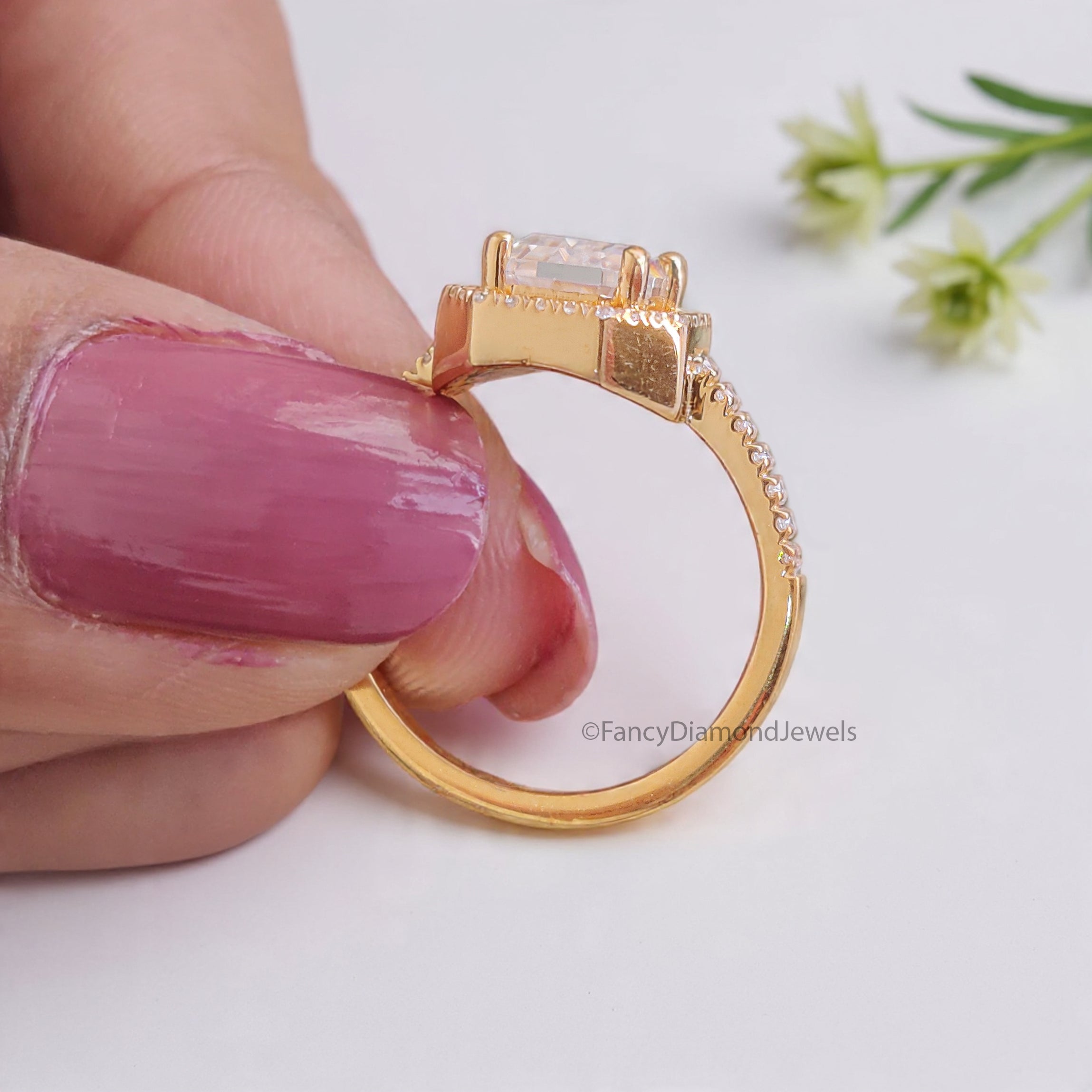 1.55 CT Coffin Lab Grown Diamond Promise Ring Coffin Diamond Halo/ Prong Set Ring Coffin Diamond Engagement Ring Gift For Wedding Ring FD474