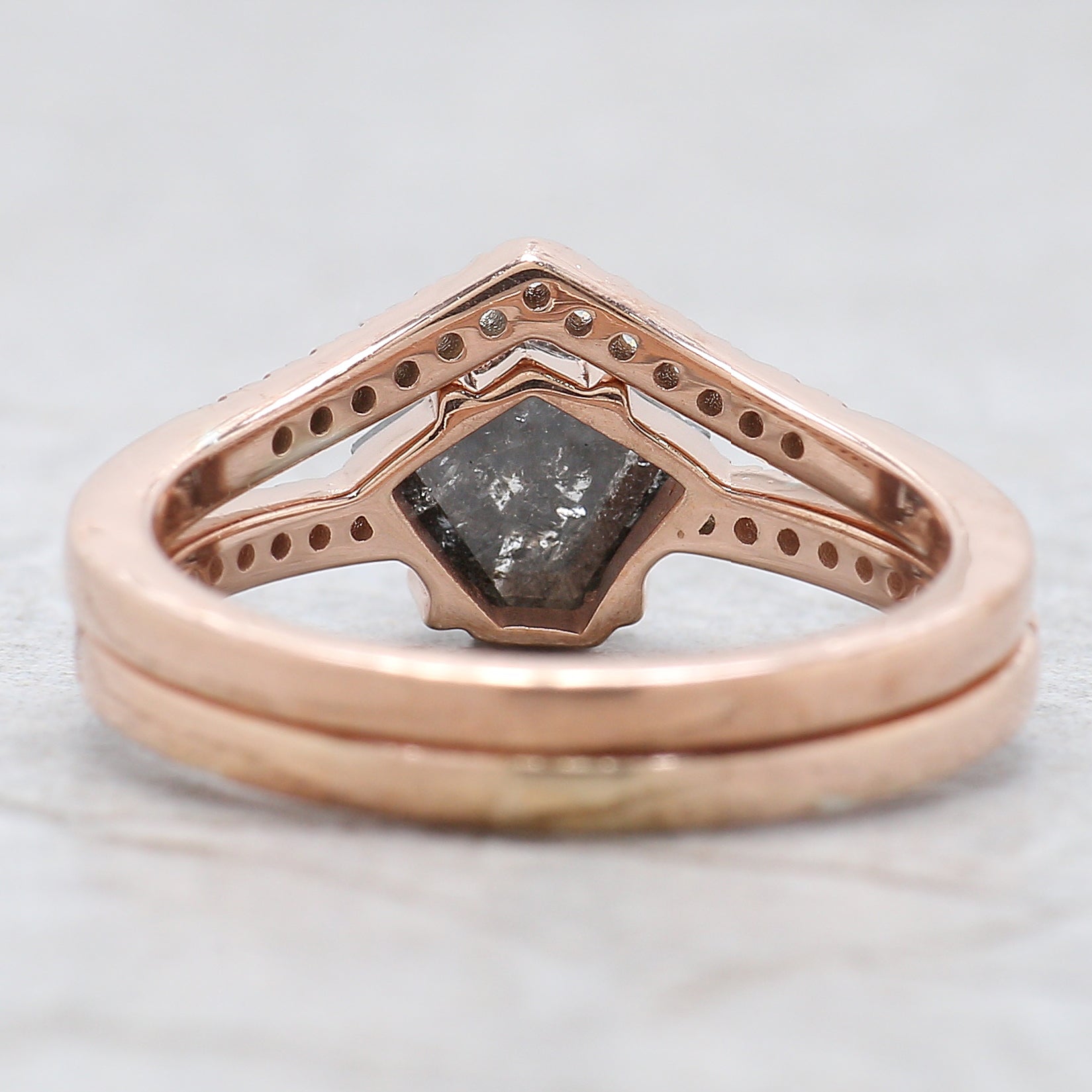 Pentagon Cut Salt And Pepper Diamond Ring 0.98 Ct 7.00 MM Pentagon Diamond Ring 14K Rose Gold Silver Engagement Ring Gift For Her QL1222