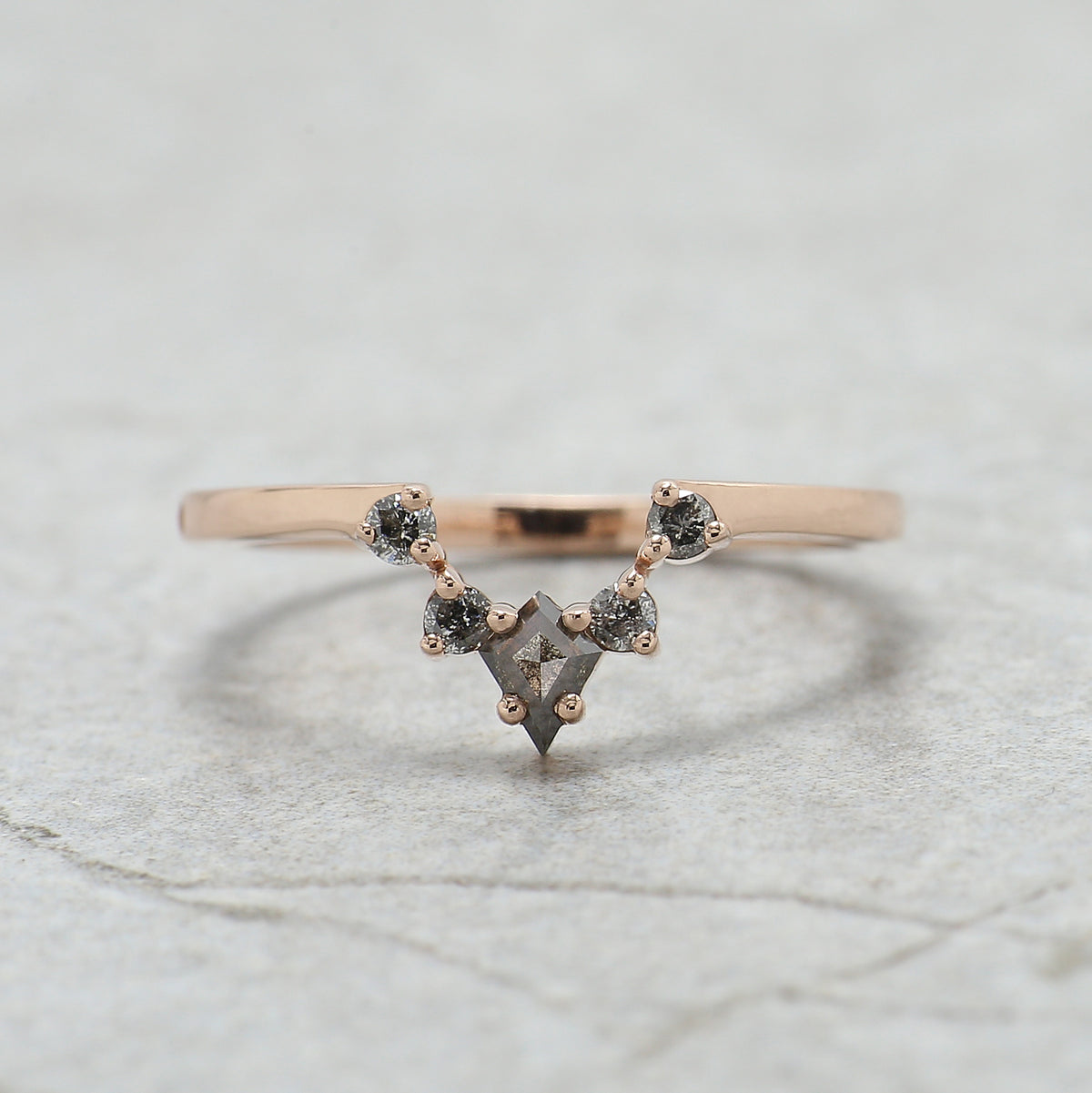 Pear Shape Salt and Pepper Diamond Ring, 14K Rose Gold Pear Cut Engagement Ring, Bridal Ring Set, Unique Diamond Ring Gift for Her KDN2625