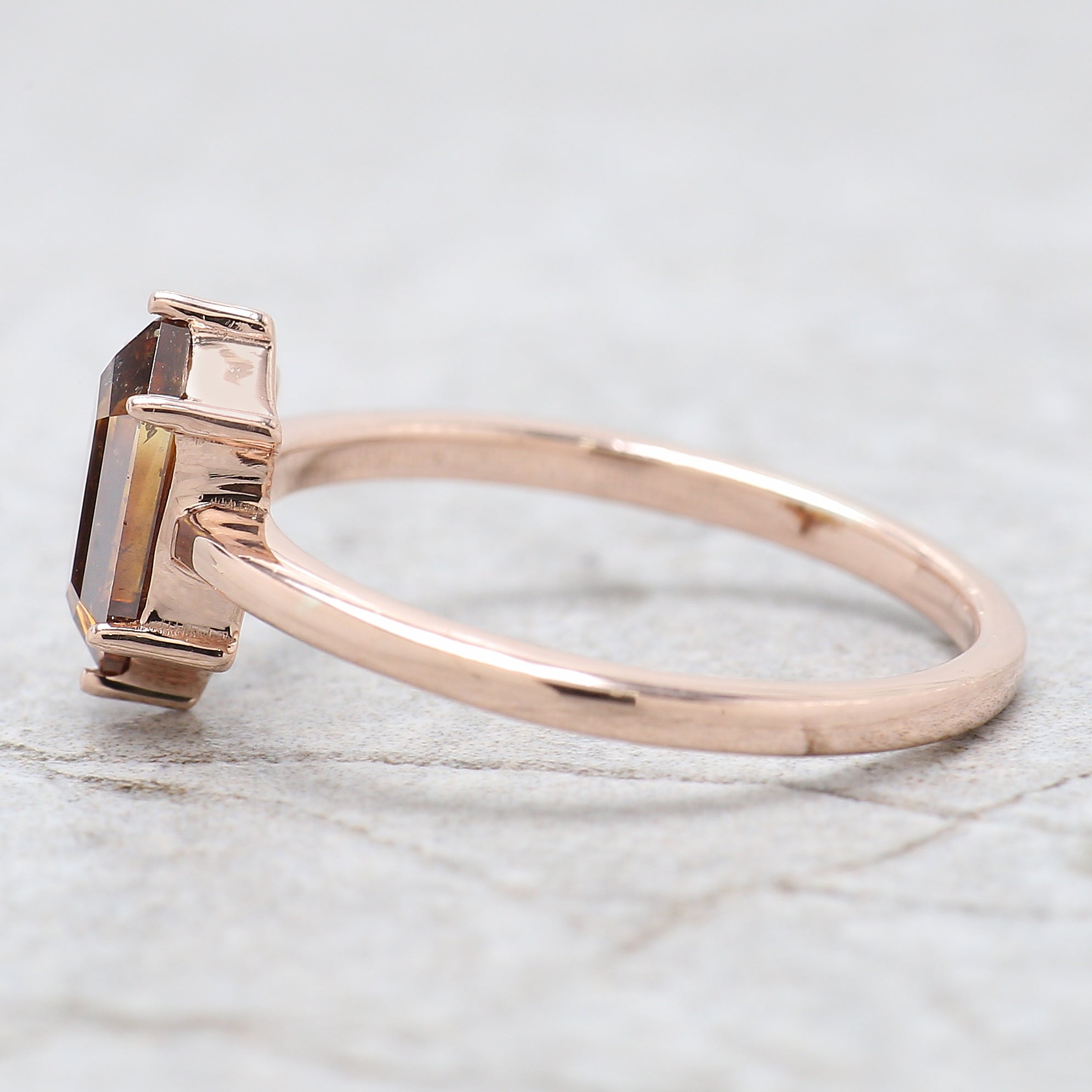 Hexagon Brown Color Diamond Ring 0.93 Ct 8.80 MM Hexagon Shape Diamond Ring 14K Solid Rose Gold Silver Engagement Ring Gift For Her QL1657