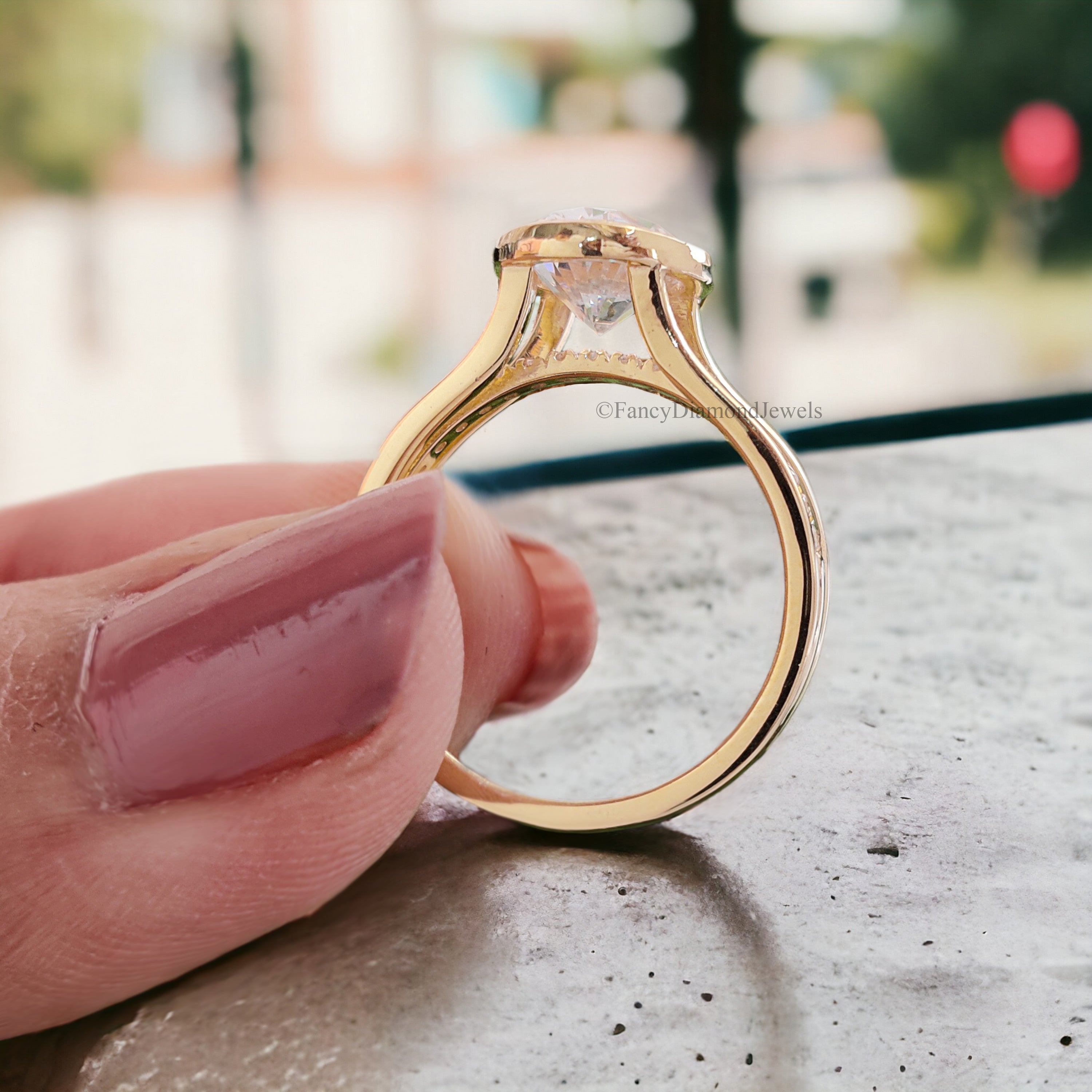 3.30 CT Vintage Style Oval Cut Solitaire With Accent Moissanite Engagement Ring Full Bezel Diamond Ring Split Shank Ring 14K Gold Ring FD147