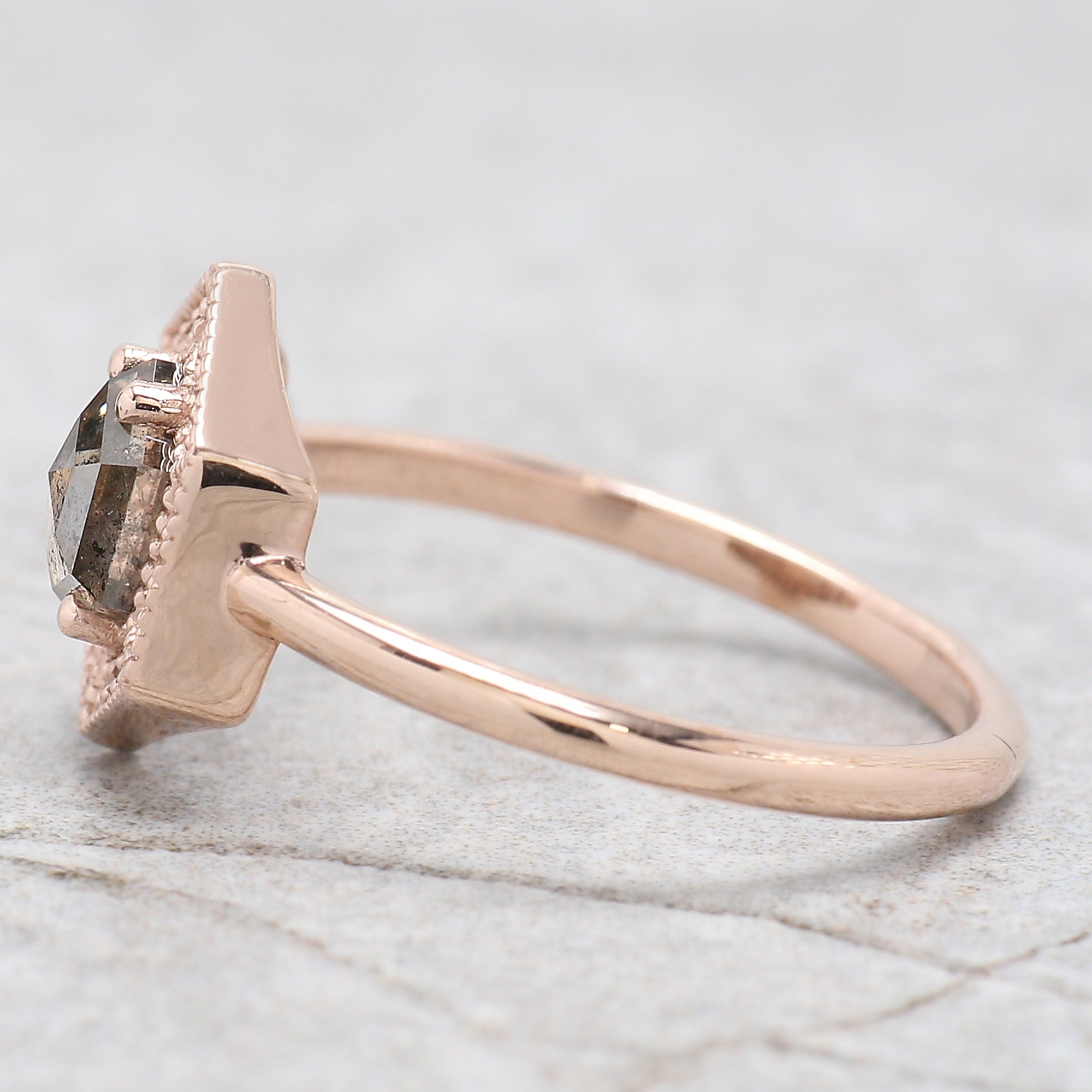 Hexagon Cut Salt And Pepper Diamond Ring 0.77 Ct 5.94 MM Hexagon Diamond Ring 14K Solid Rose Gold Silver Engagement Ring Gift For Her QL9543