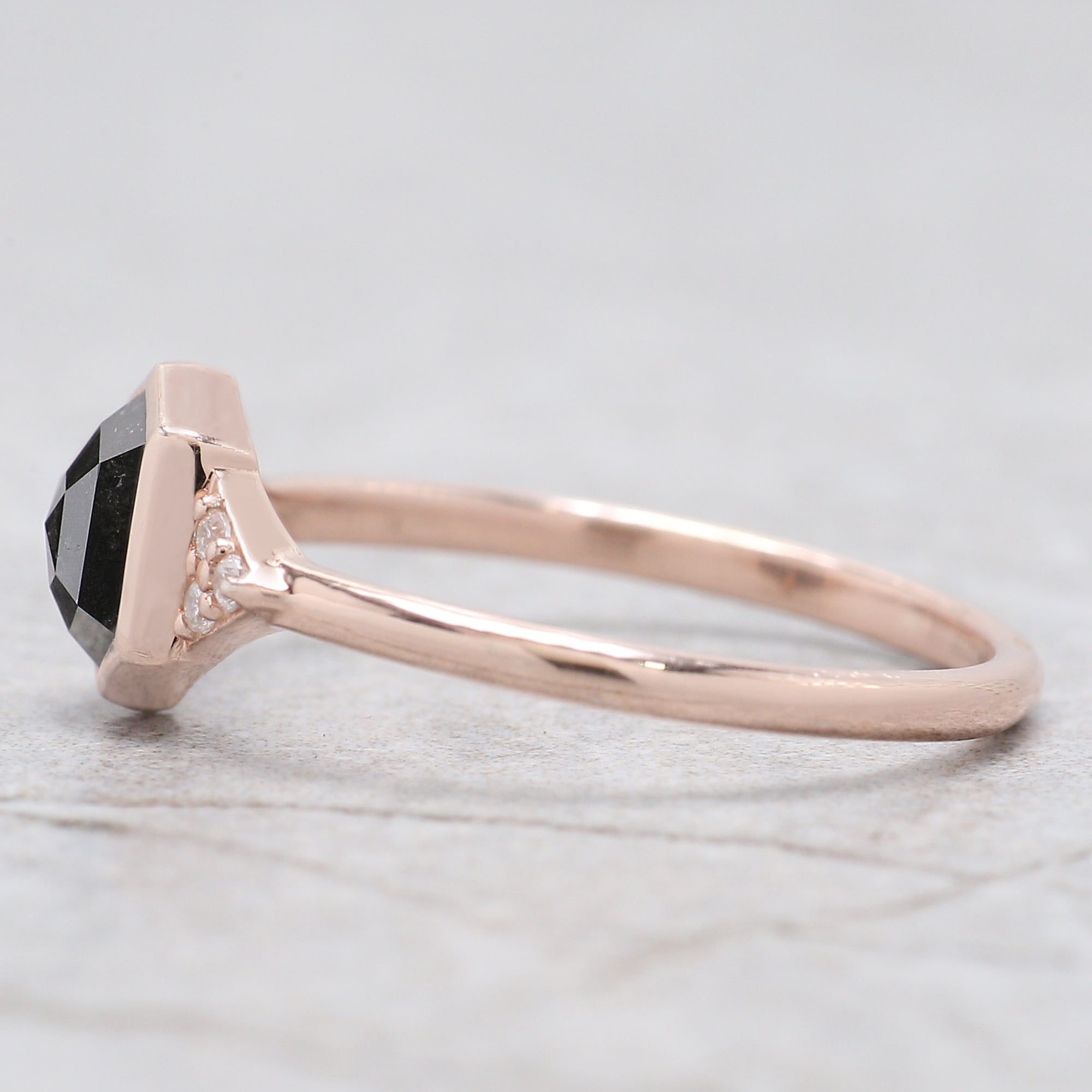 Hexagon Salt And Pepper Diamond Ring 0.89 Ct 6.37 MM Hexagon Cut Diamond Ring 14K Solid Rose Gold Silver Engagement Ring Gift For Her QL2163