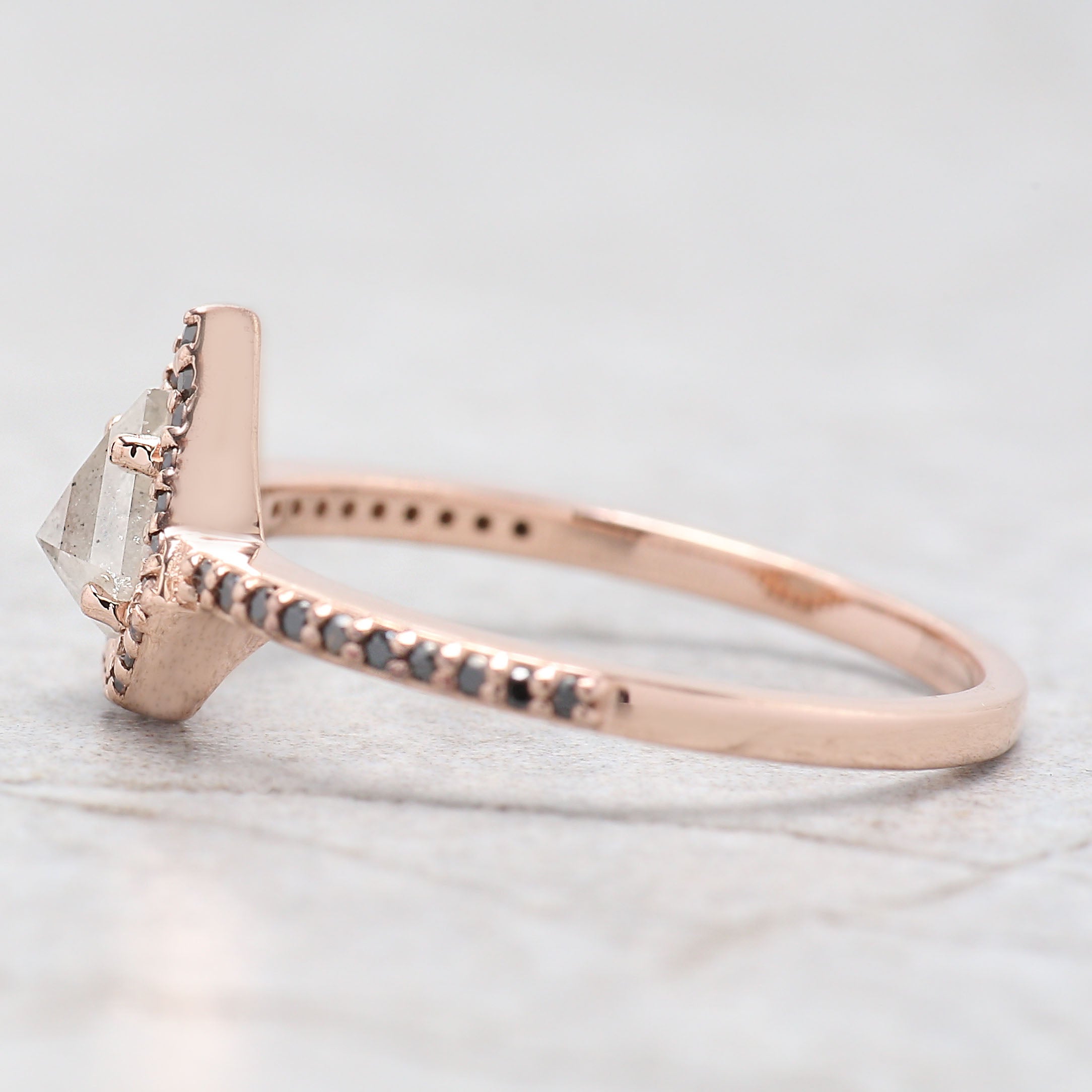 Shield Cut Salt And Pepper Diamond Ring 0.47 Ct 5.40 MM Shield Diamond Ring 14K Solid Rose Gold Silver Engagement Ring Gift For Her QL9683