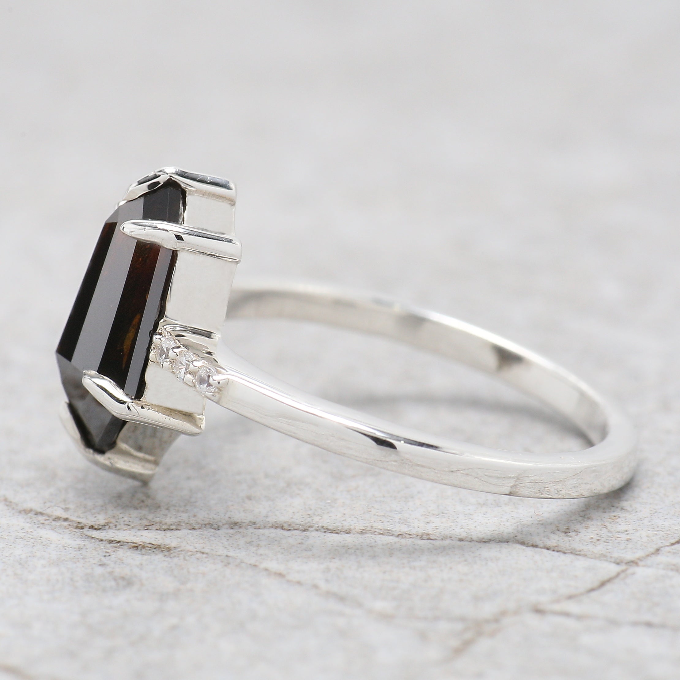 Shield Cut Brown Color Diamond Ring 1.84 Ct 11.55 MM Shield Diamond Ring 14K Solid White Gold Silver Engagement Ring Gift For Her QL1872