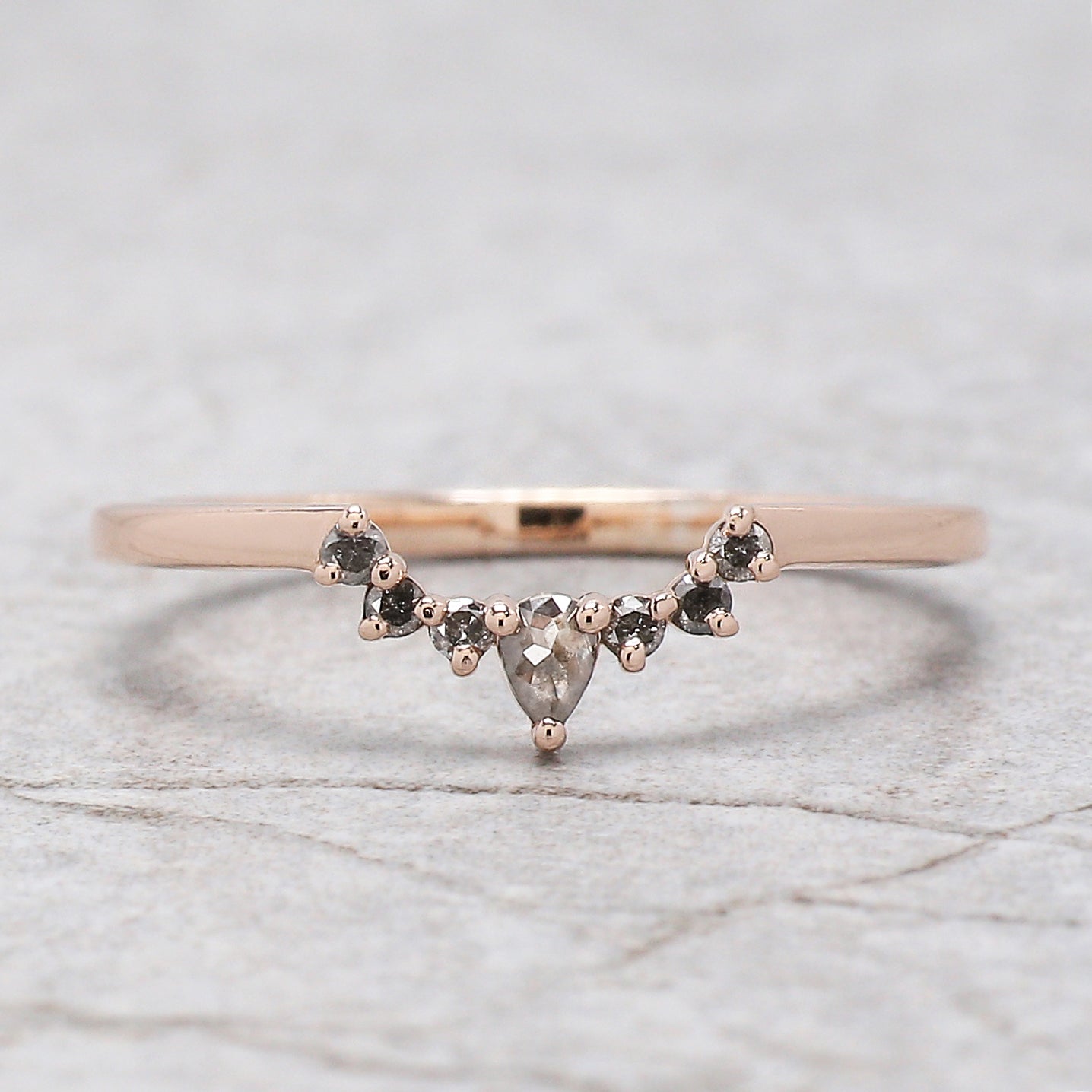 Shield Salt And Pepper Diamond Ring 0.61 CT 4.80 MM Shield Diamond Wedding Ring Set Rose Gold Silver Engagement Ring Gift For Her KDN1551