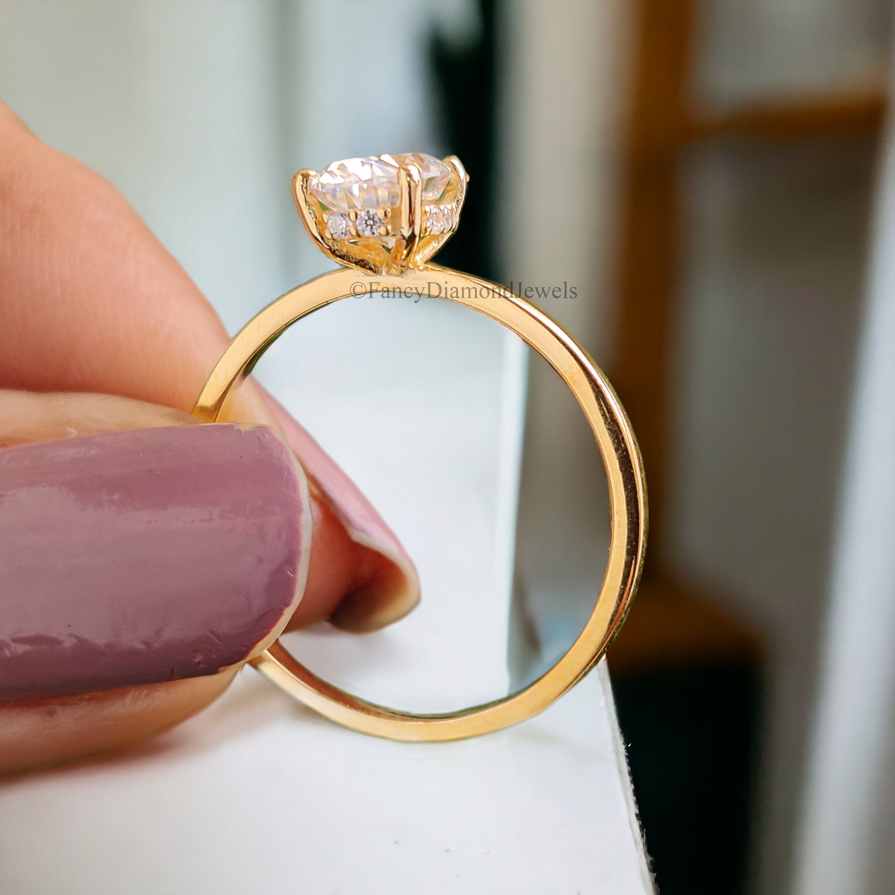 Oval Moissanite Bridal Ring Hidden Halo Moissanite Bridesmaid Ring Near Colorless Moissanite Wedding Ring 14K Solid Gold Proposal Ring FD173