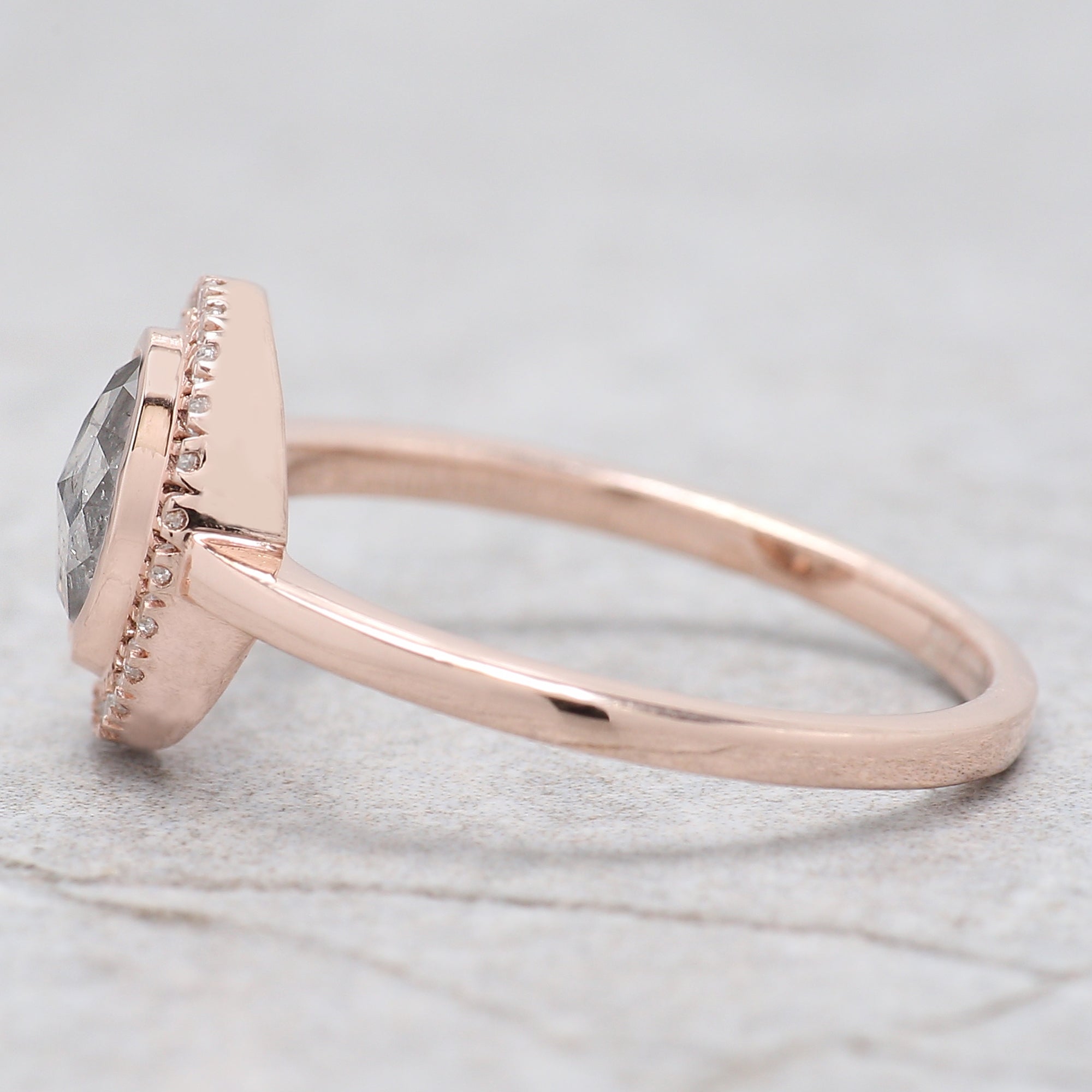 Oval Cut Salt And Pepper Diamond Ring 0.67 Ct 6.64 MM Oval Diamond Ring 14K Solid Rose Gold Silver Oval Engagement Ring Gift For Her QL2589