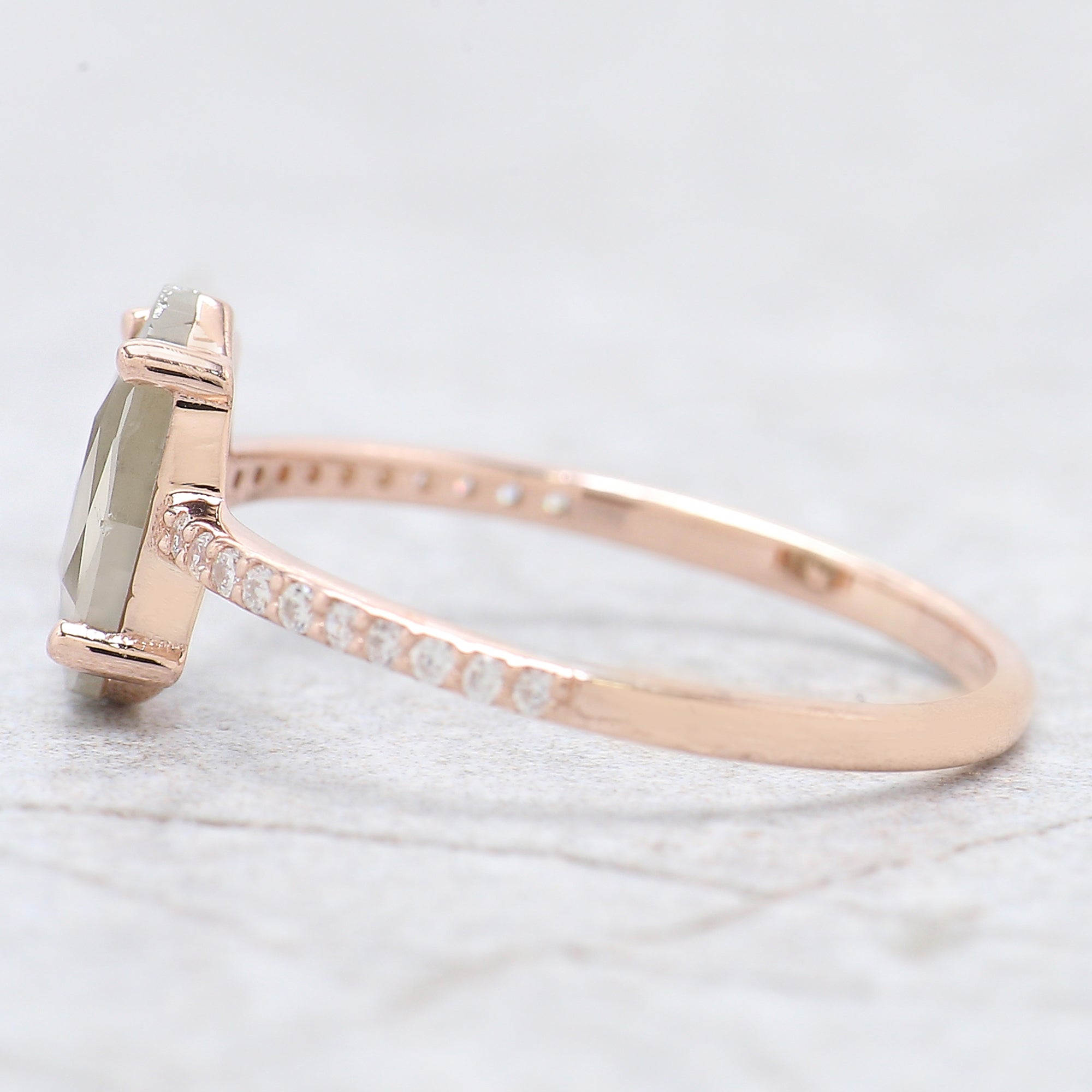 Pear Cut Salt And Pepper Diamond Ring 0.80 Ct 8.80 MM Pear Diamond Ring 14K Solid Rose Gold Silver Pear Engagement Ring Gift For Her QN8415