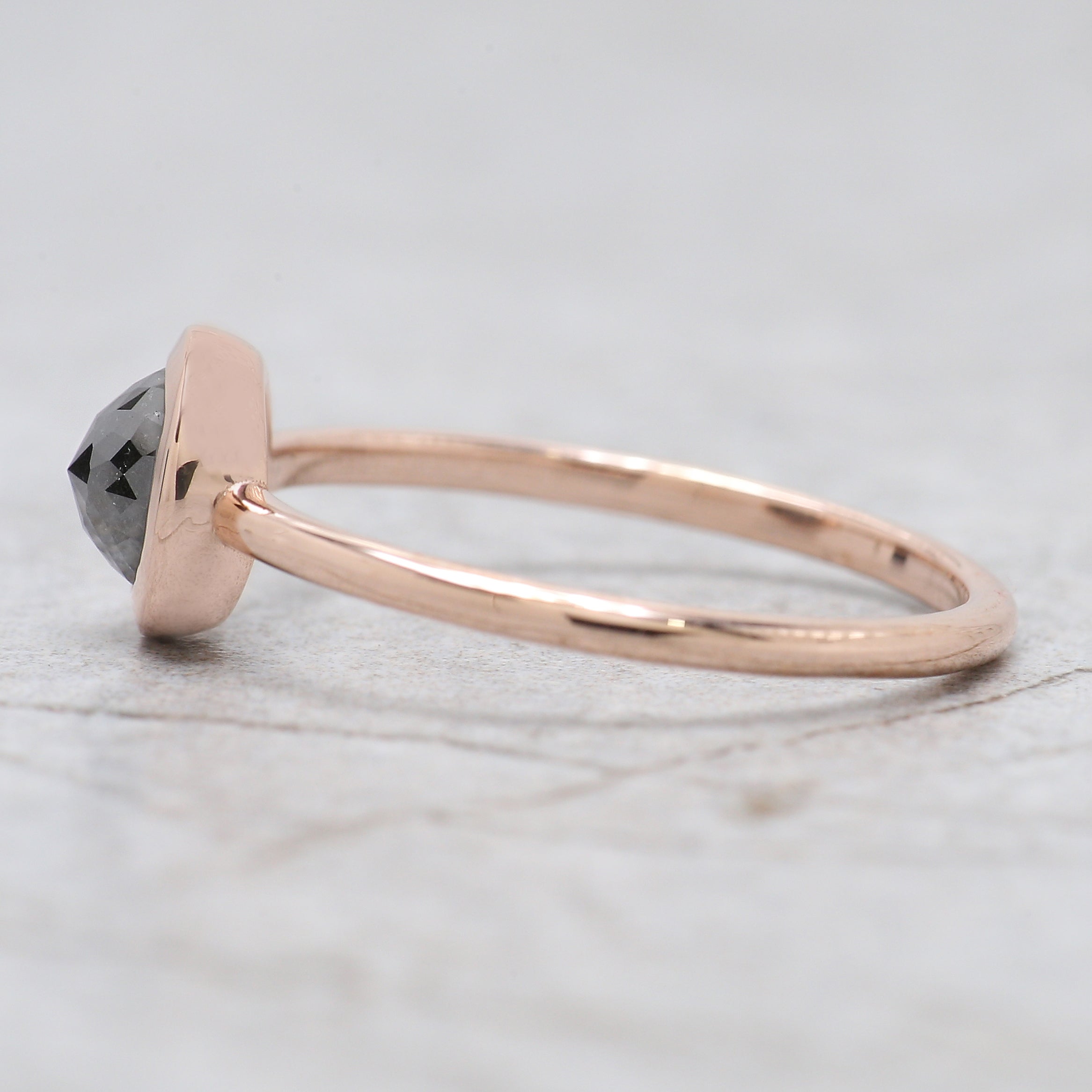 Round Rose Cut Salt And Pepper Diamond Ring 0.90 Ct 5.60 MM Round Shape Diamond Ring 14K Rose Gold Silver Engagement Ring Gift For Her QN8896