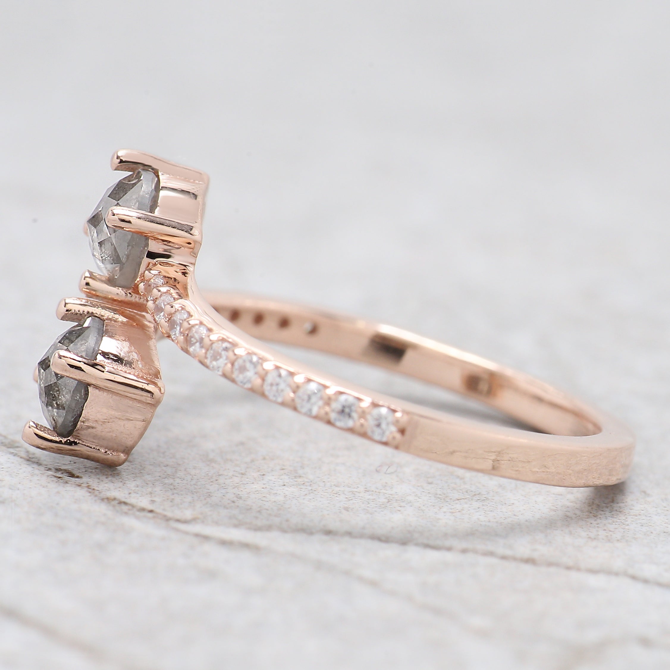 Round Rose Cut Salt And Pepper Diamond Ring 0.85 Ct 4.55 MM Round Diamond Ring 14K Rose Gold Silver Engagement Ring Gift For Her QL6309