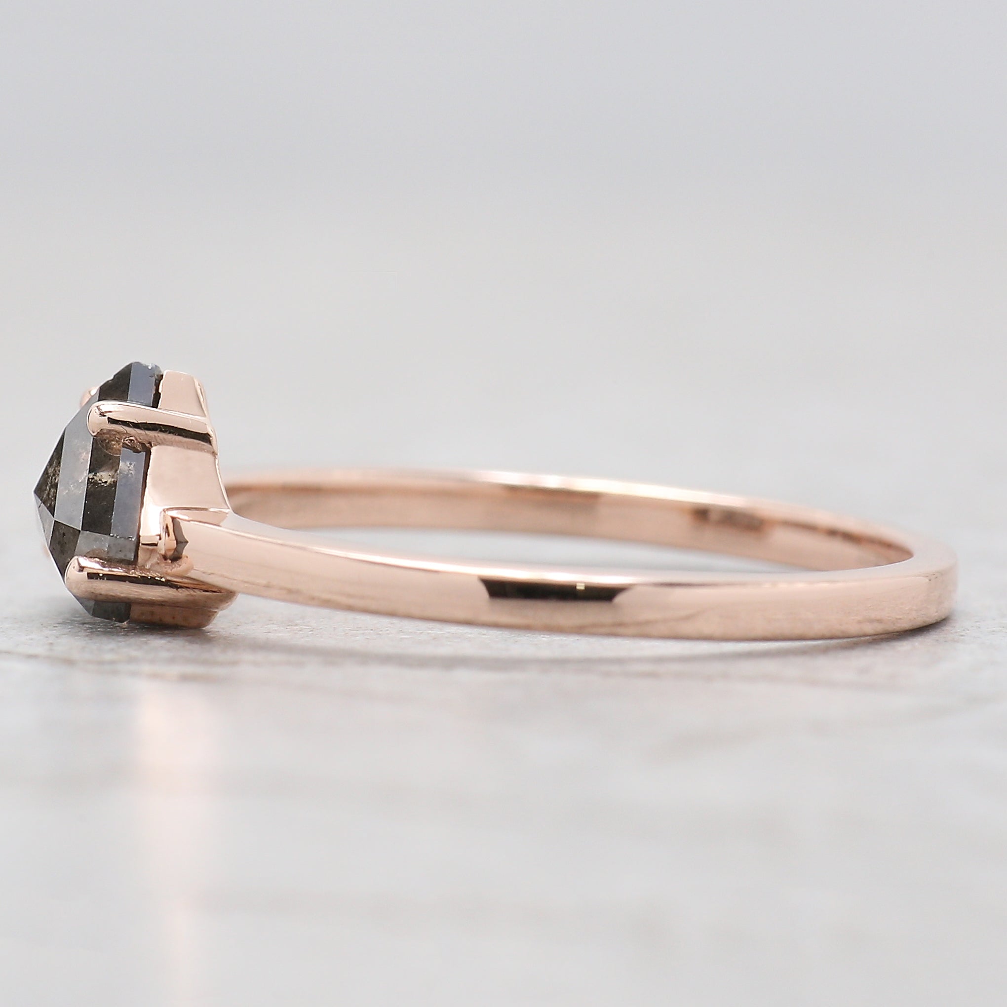 0.89 Ct Natural Shield Cut Salt And Pepper Diamond Ring 5.77 MM Shield Shape Diamond Ring 14K Solid Rose Gold Silver Engagement Ring QL9565