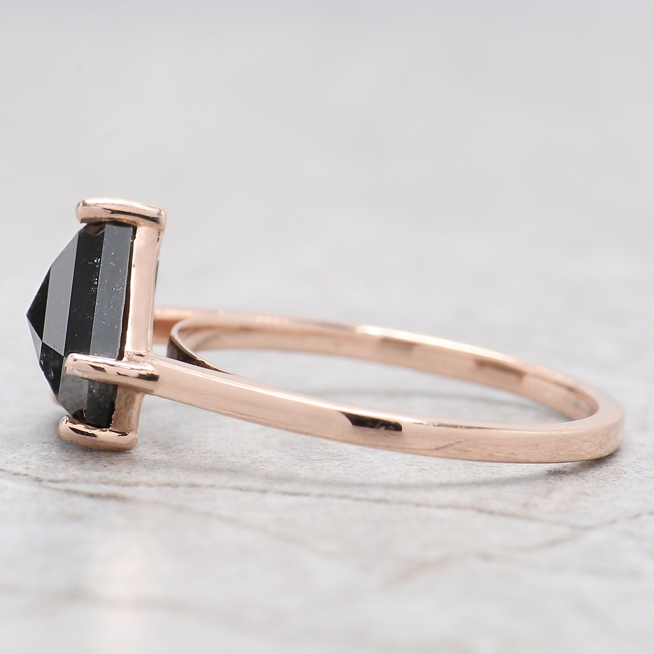 3.03 Ct Natural Shield Cut Salt And Pepper Diamond Ring 8.20 MM Shield Shape Diamond Ring 14K Solid Rose Gold Silver Engagement Ring QL1117