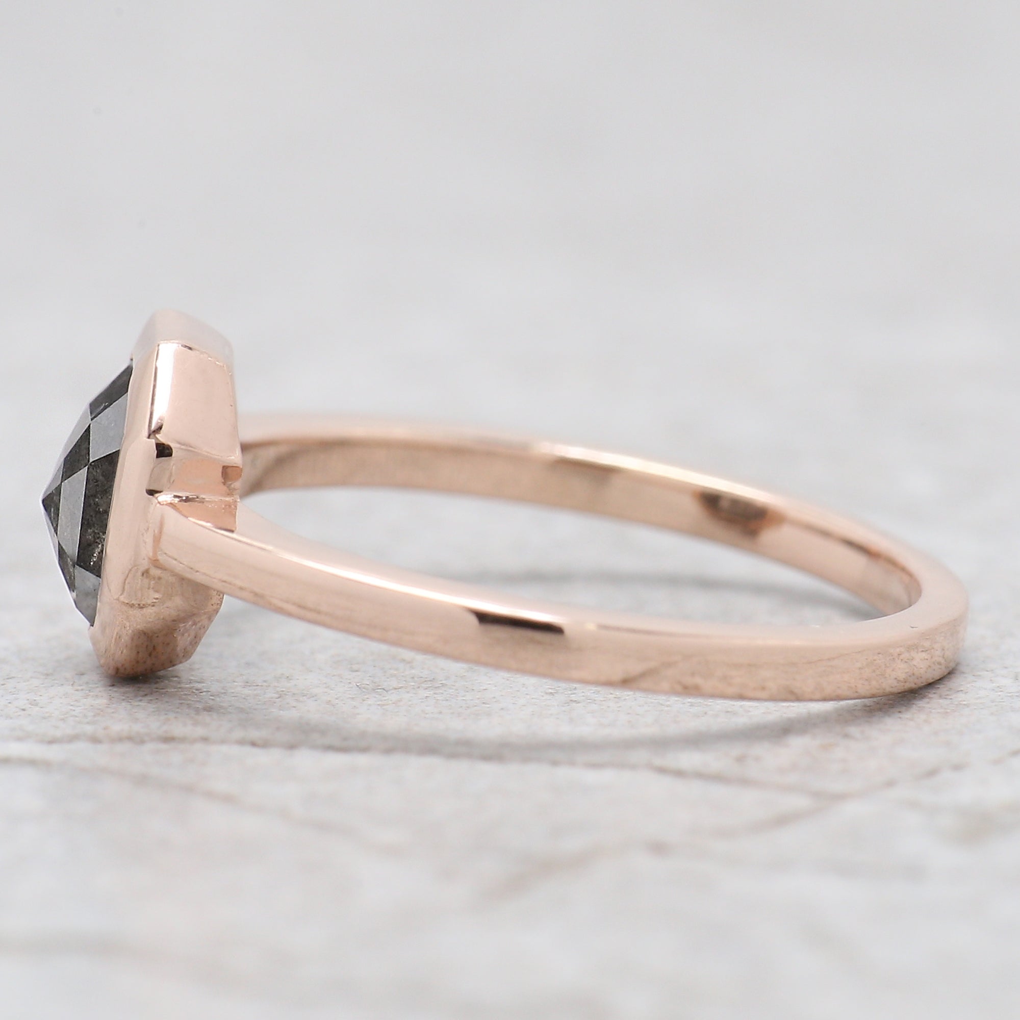 Emerald Cut Salt And Pepper Diamond Ring 1.08 Ct 6.50 MM Emerald Diamond Ring 14K Solid Rose Gold Silver Engagement Ring Gift For Her QL7004