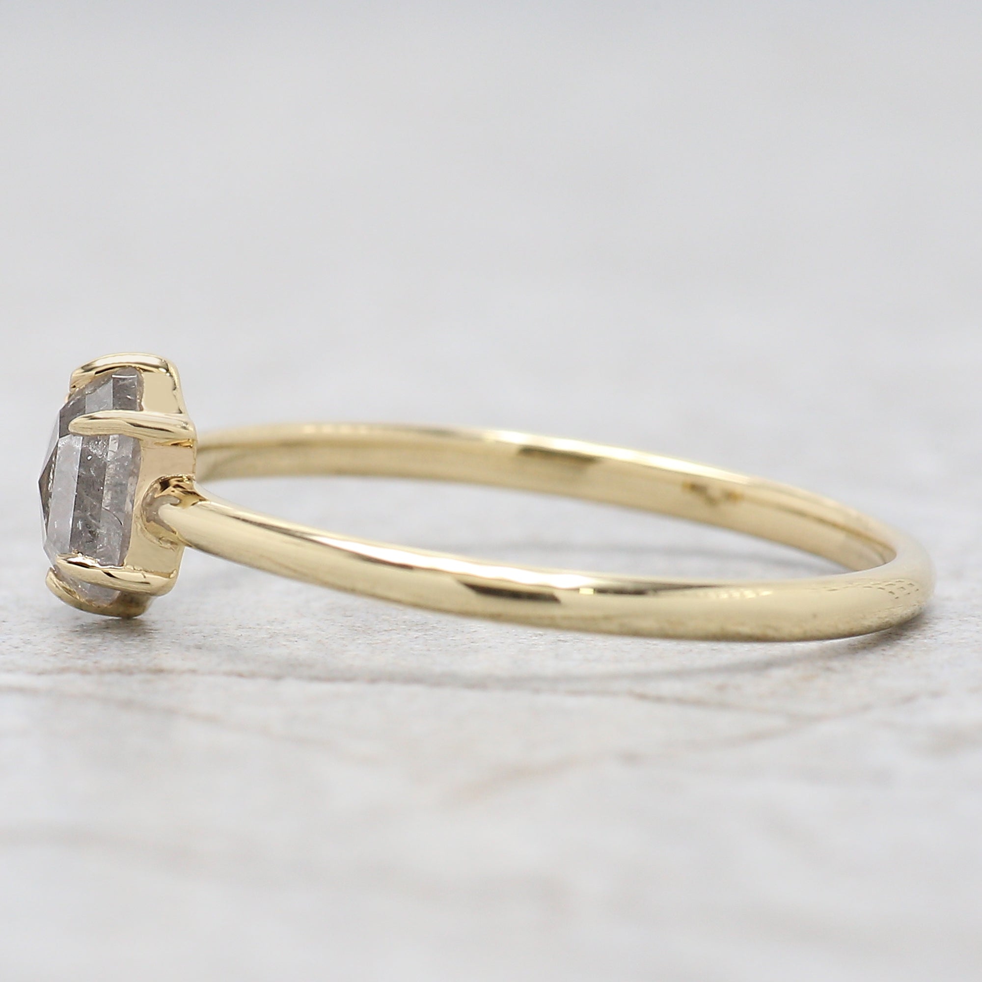 Hexagon Salt And Pepper Diamond Ring 0.62 Ct 5.70 MM Hexagon Diamond Ring 14K Solid Yellow Gold Silver Engagement Ring Gift For Her QN1435