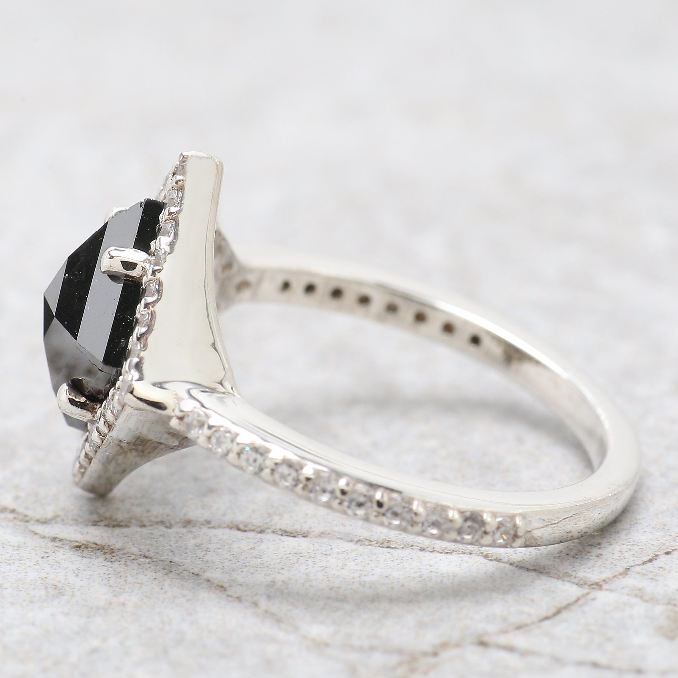 Kite Cut Black Color Diamond Ring 1.96 Ct 9.65 MM Kite Shape Diamond Ring 14K Solid White Gold Silver Engagement Ring Gift For Her QL9571