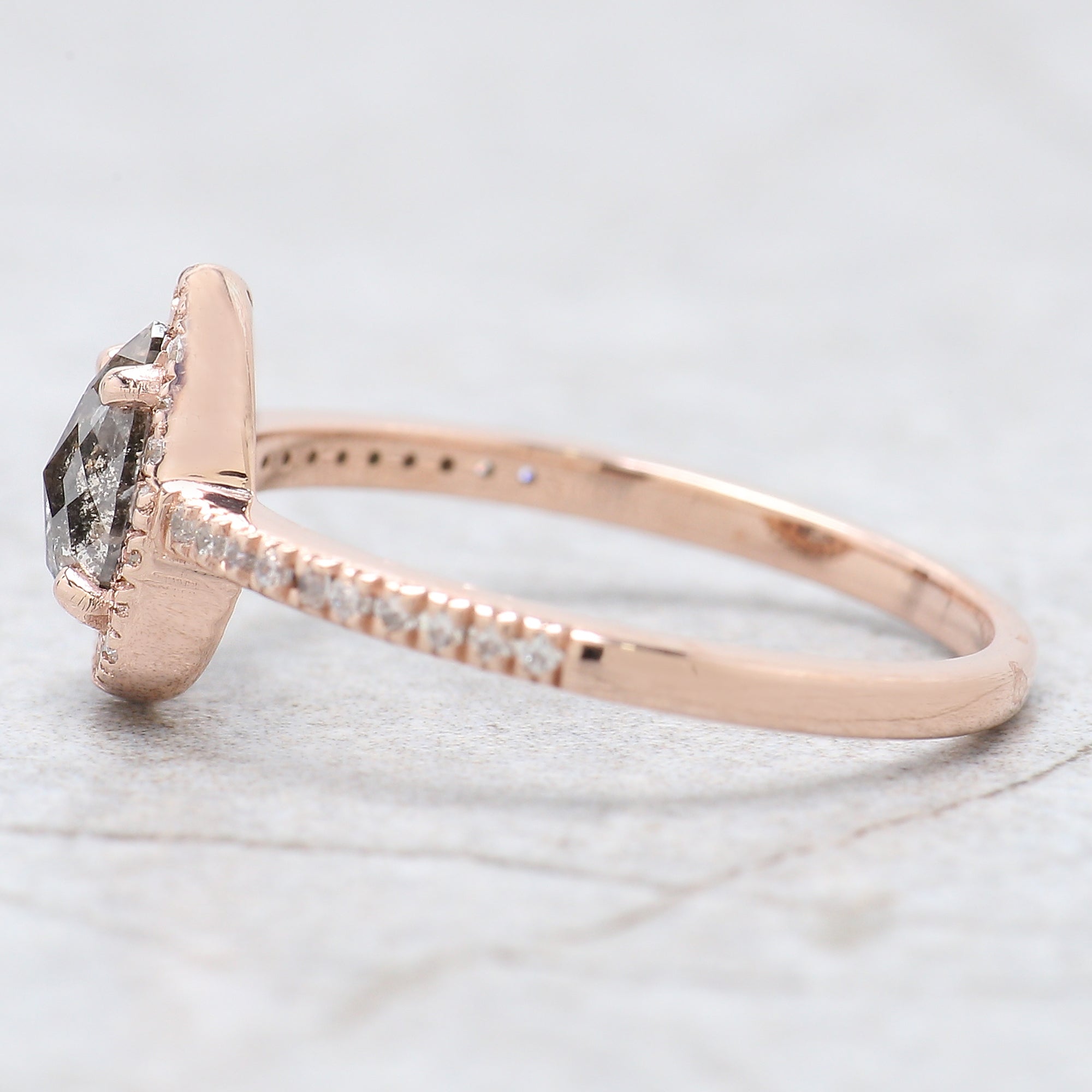 Pear Cut Salt And Pepper Diamond Ring 0.48 Ct 6.65 MM Pear Diamond Ring 14K Solid Rose Gold Silver Pear Engagement Ring Gift For Her QN976