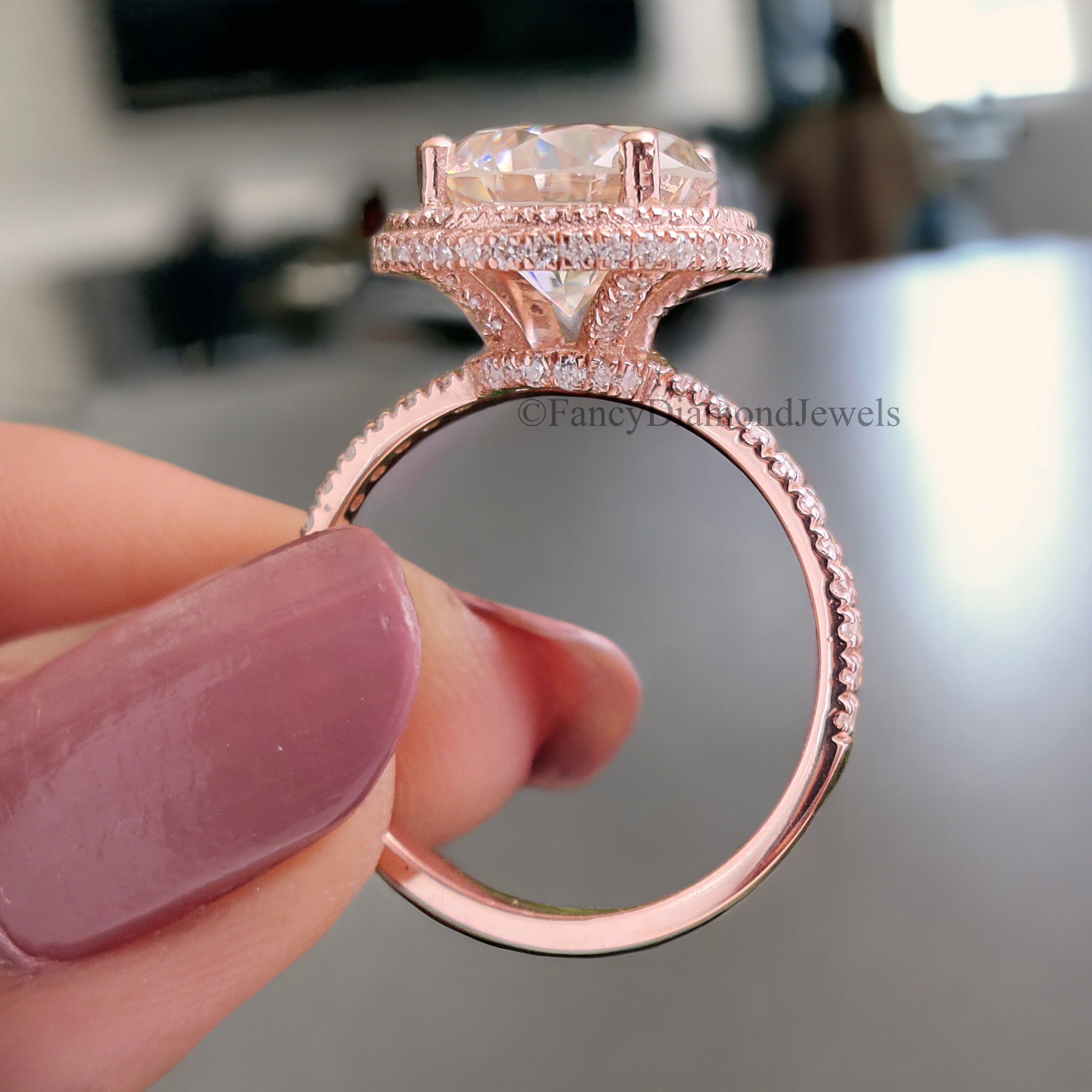 3.25 TW Round Brilliant Cut Colorless Moissanite Ring Halo Engagement Ring Wedding Ring Hidden Halo Ring Anniversary Gift Ring for Her FD219