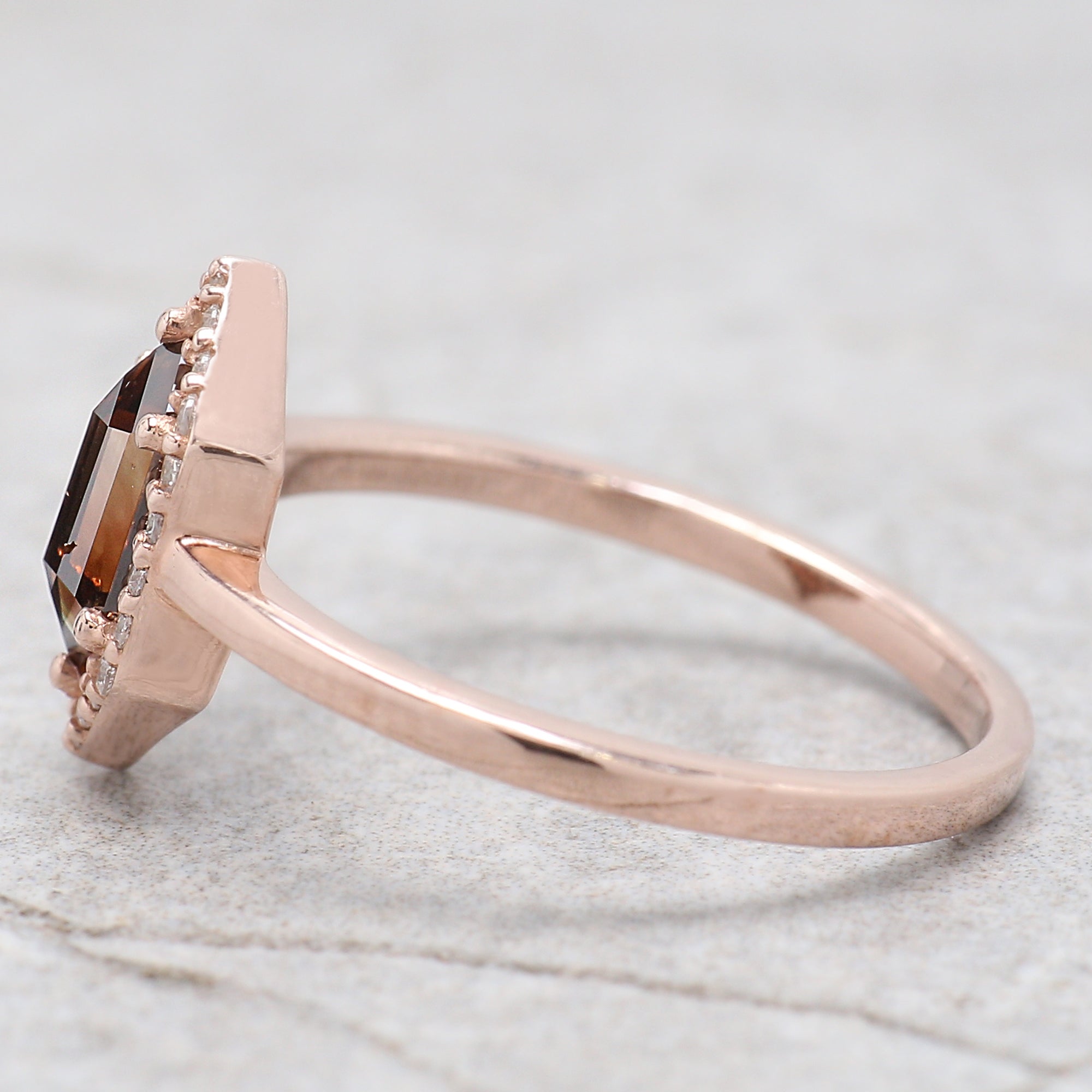 Hexagon Brown Color Diamond Ring 0.65 Ct 8.05 MM Hexagon Shape Diamond Ring 14K Solid Rose Gold Silver Engagement Ring Gift For Her QL1861