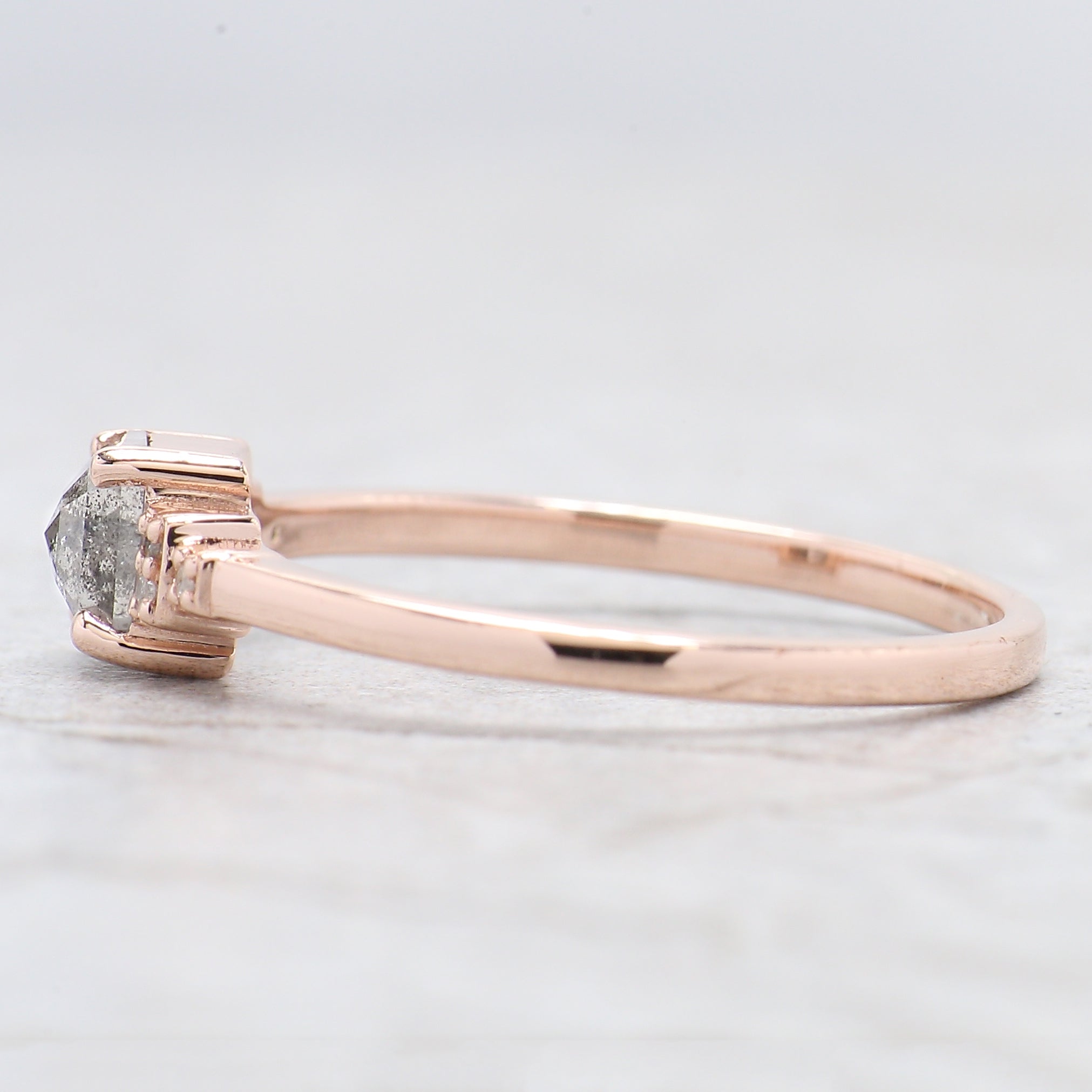 Emerald Cut Salt And Pepper Diamond Ring 0.45 Ct 4.80 MM Emerald Diamond Ring 14K Solid Rose Gold Silver Engagement Ring Gift For Her QL7606