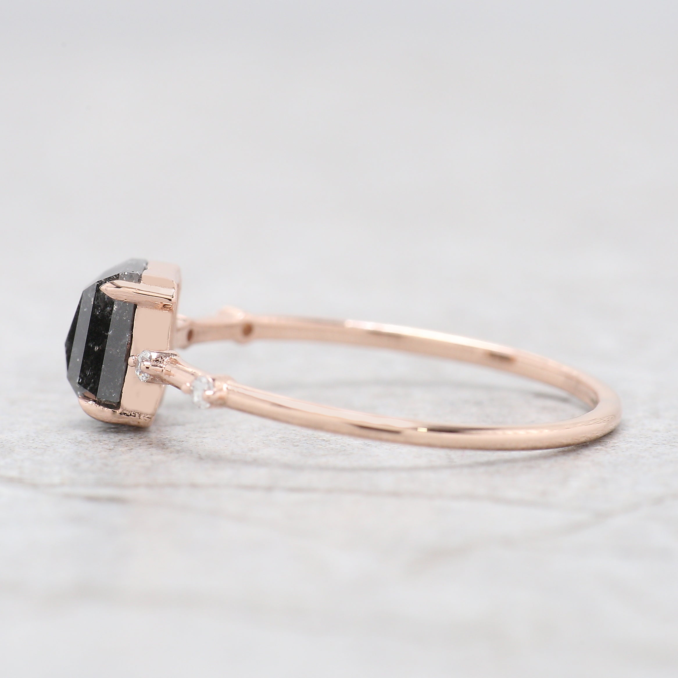 Coffin Cut Salt And Pepper Diamond Ring 0.87 Ct 6.00 MM Coffin Diamond Ring 14K Solid Rose Gold Silver Engagement Ring Gift For Her QN8841
