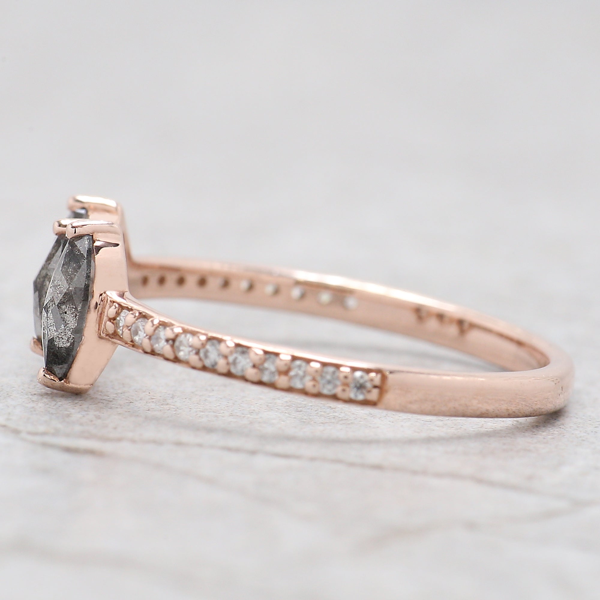 Marquise Cut Salt And Pepper Diamond Ring 0.55 Ct 6.05 MM Marquise Diamond Ring 14K Solid Rose Gold Engagement Ring Gift For Her QL2458