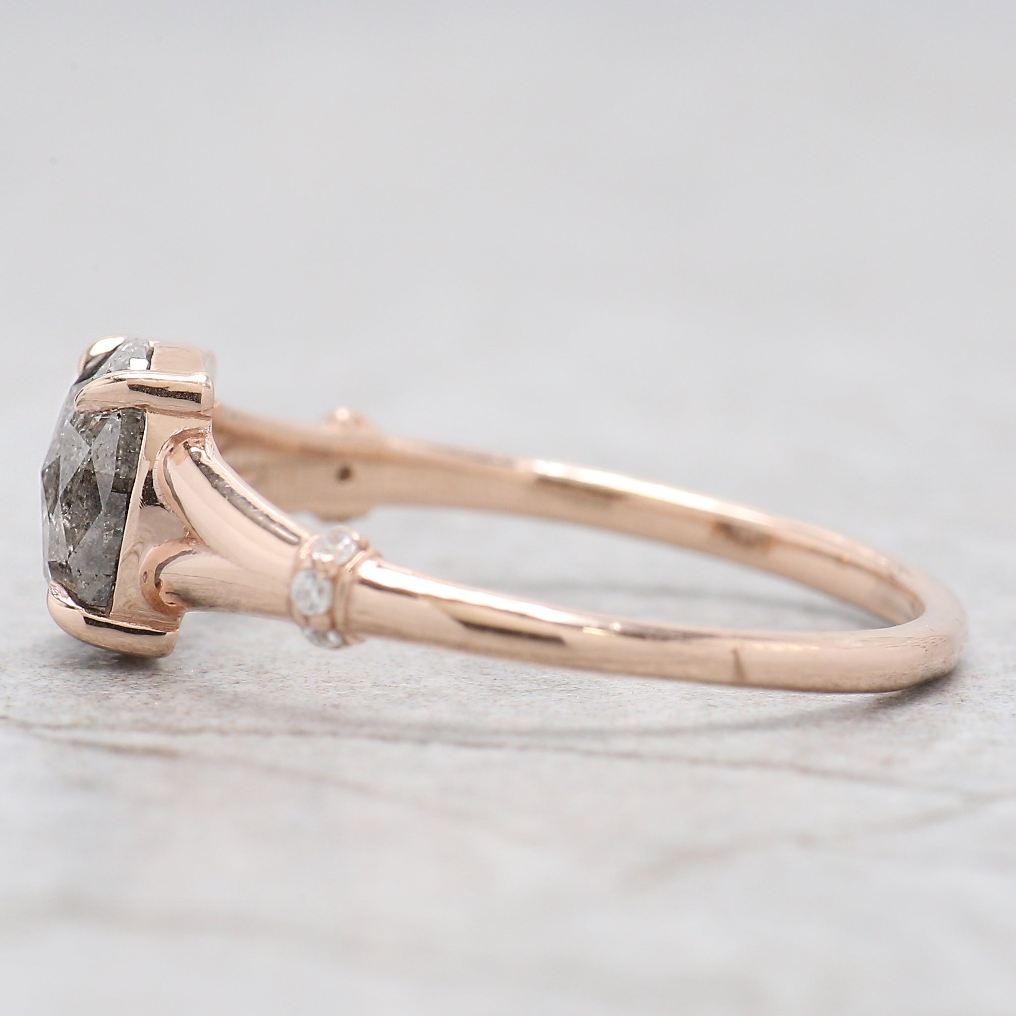 Oval Cut Salt And Pepper Diamond Ring 0.89 Ct 6.90 MM Oval Shape Diamond Ring 14K Solid Rose Gold Silver Engagement Ring Gift For Her QL1445