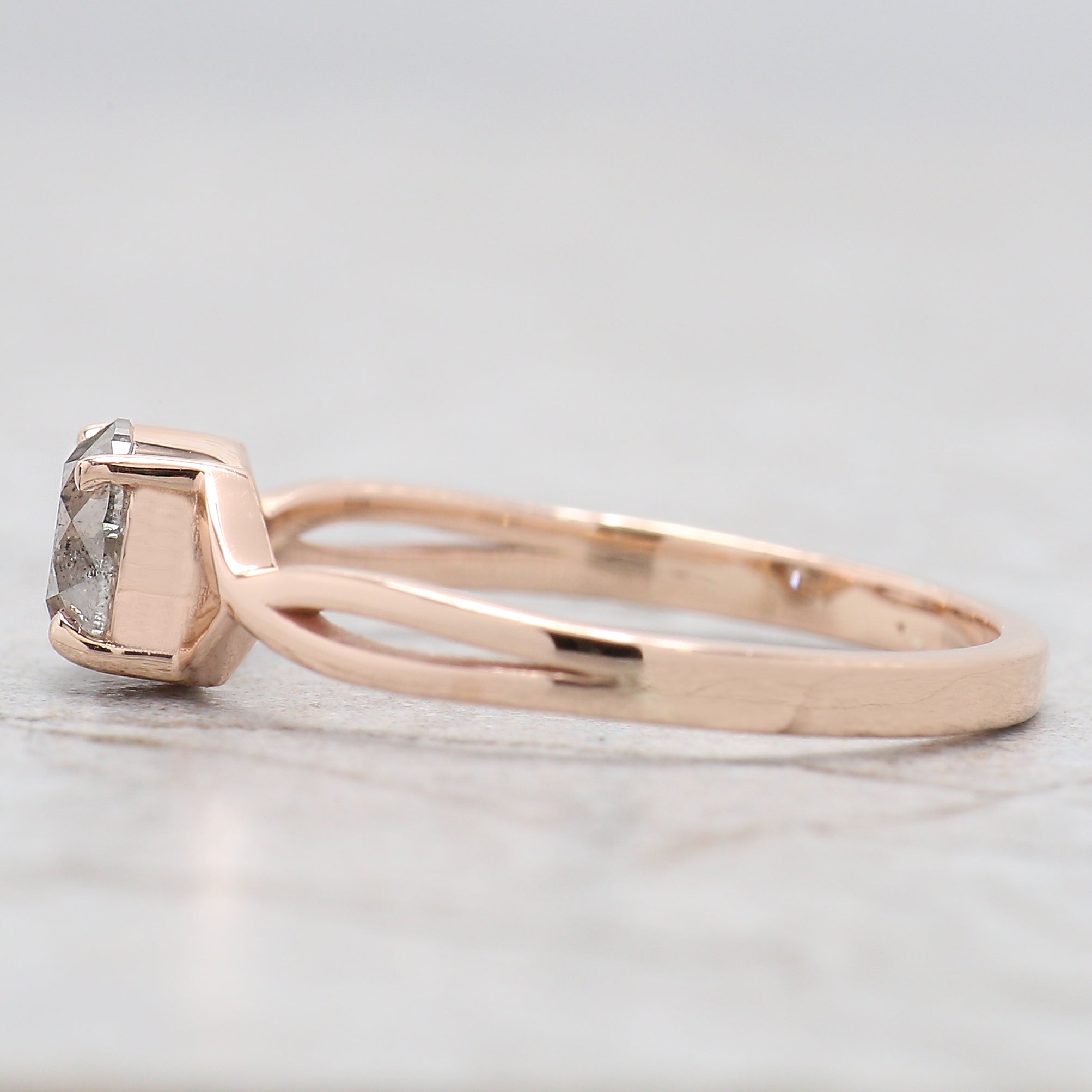 Round Cut Salt And Pepper Diamond Ring 0.66 Ct 5.30 MM Round Diamond Ring 14K Solid Rose Gold Silver Engagement Ring Gift For Her QN1078