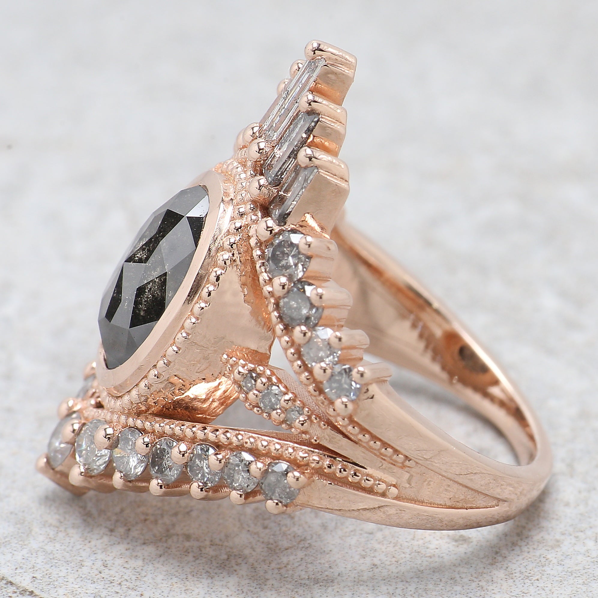 Oval Cut Salt And Pepper Diamond Ring 2.51 Ct 9.50 MM Oval Diamond Ring 14K Solid Rose Gold Silver Oval Engagement Ring Gift For Her QL1367