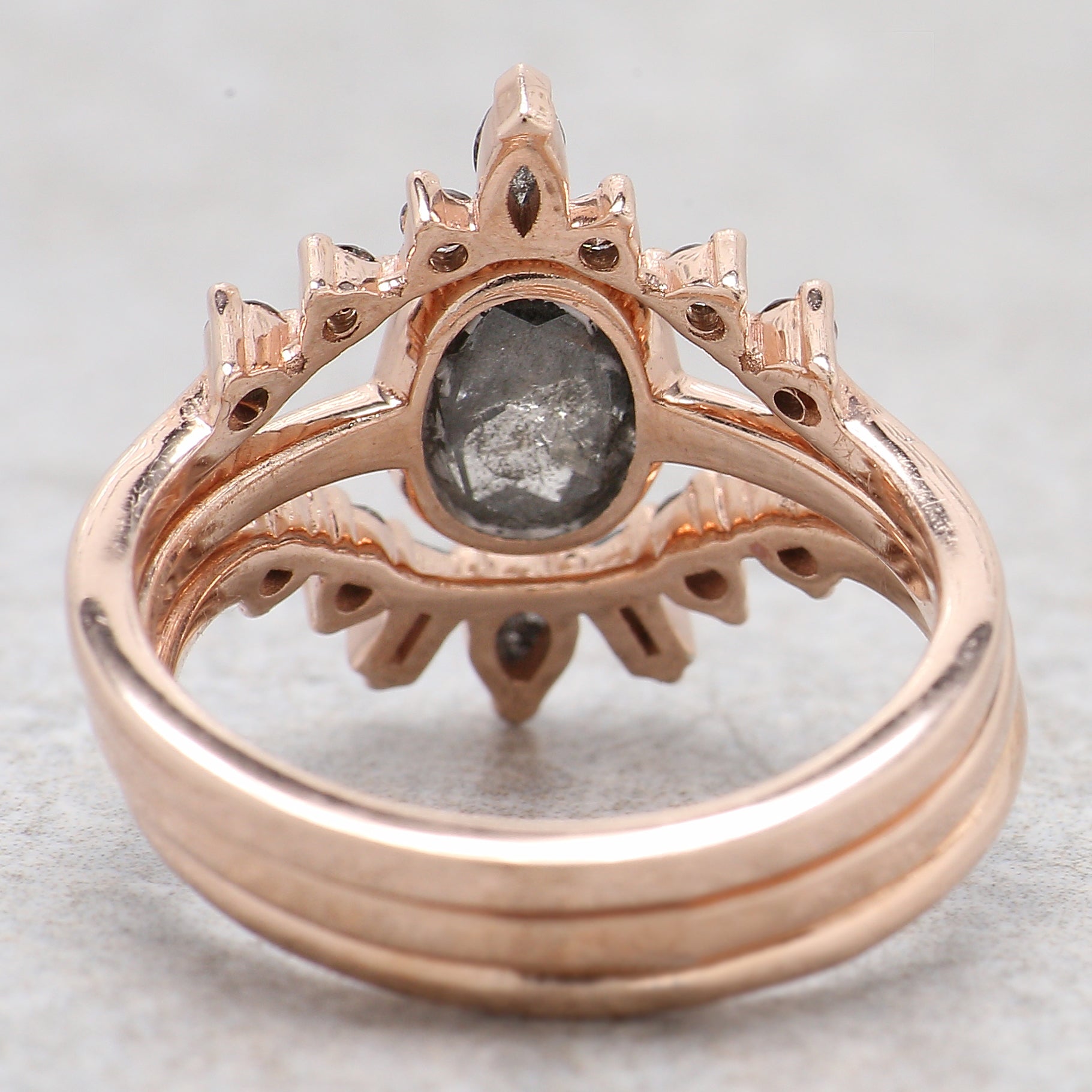 Oval Cut Salt And Pepper Diamond Ring 1.37 Ct 7.33 MM Oval Diamond Ring 14K Solid Rose Gold Silver Oval Engagement Ring Gift For Her QL2299