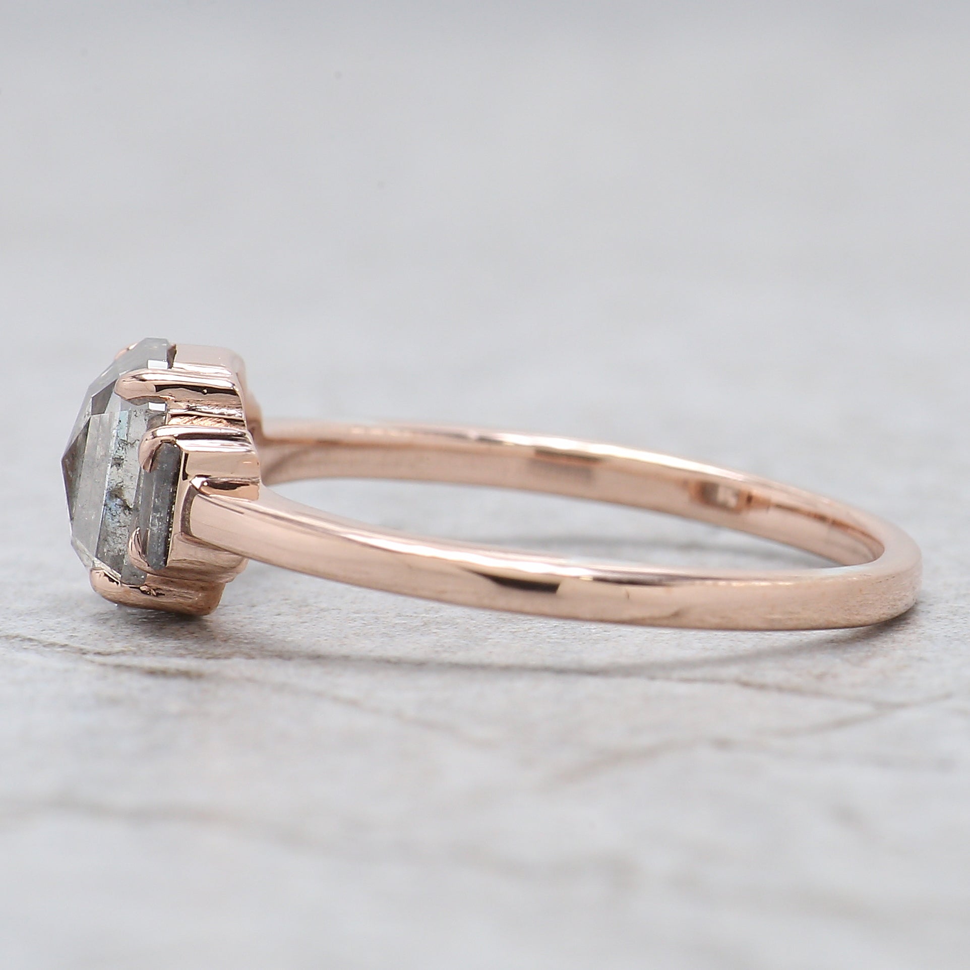 Emerald Cut Salt And Pepper Diamond Ring 0.95 Ct 6.45 MM Emerald Diamond Ring 14K Solid Rose Gold Silver Engagement Ring Gift For Her QL2745