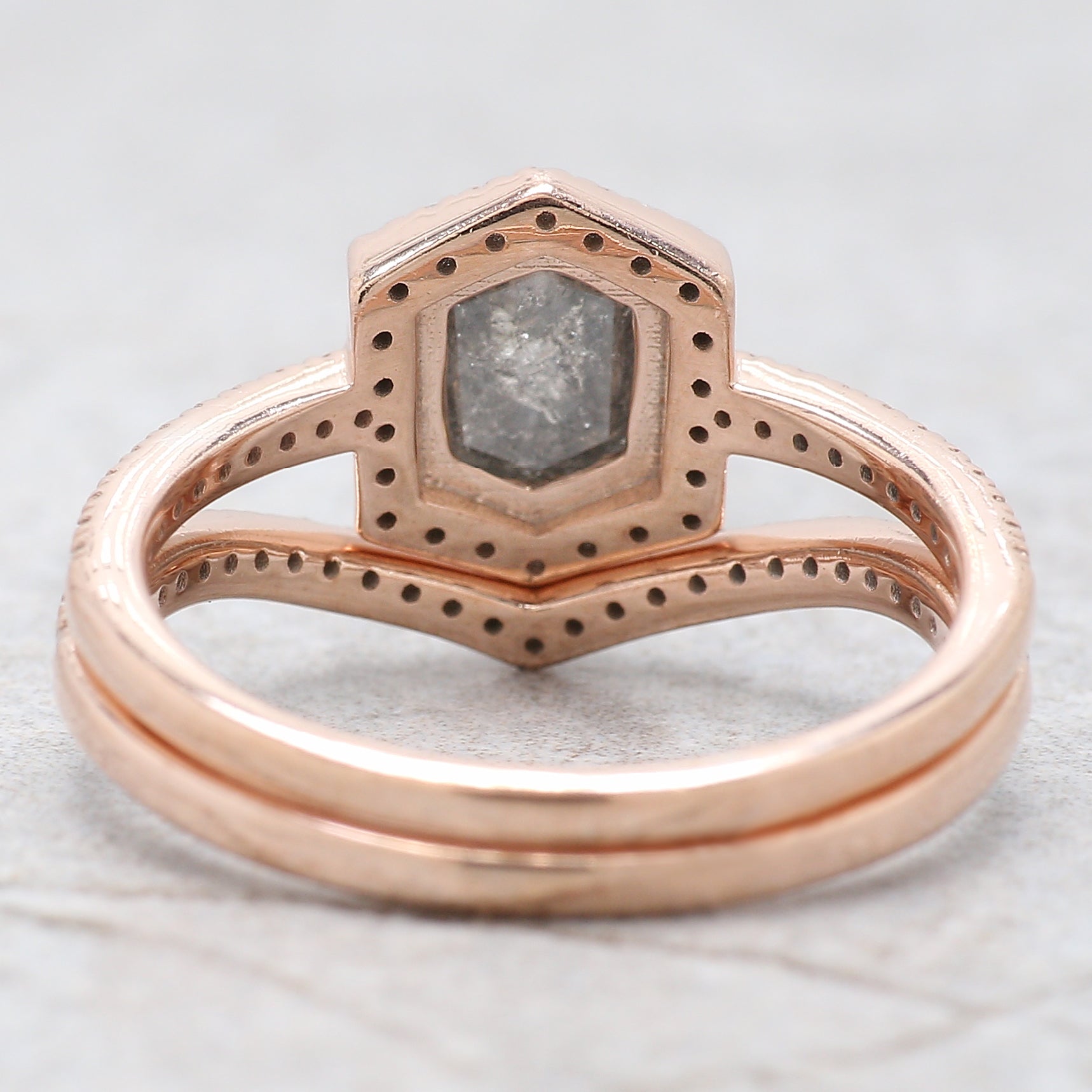 Hexagon Cut Salt And Pepper Diamond Ring 1.00 Ct 6.43 MM Hexagon Cut Diamond Ring 14K Rose Gold Silver Engagement Ring Gift For Her QL2077