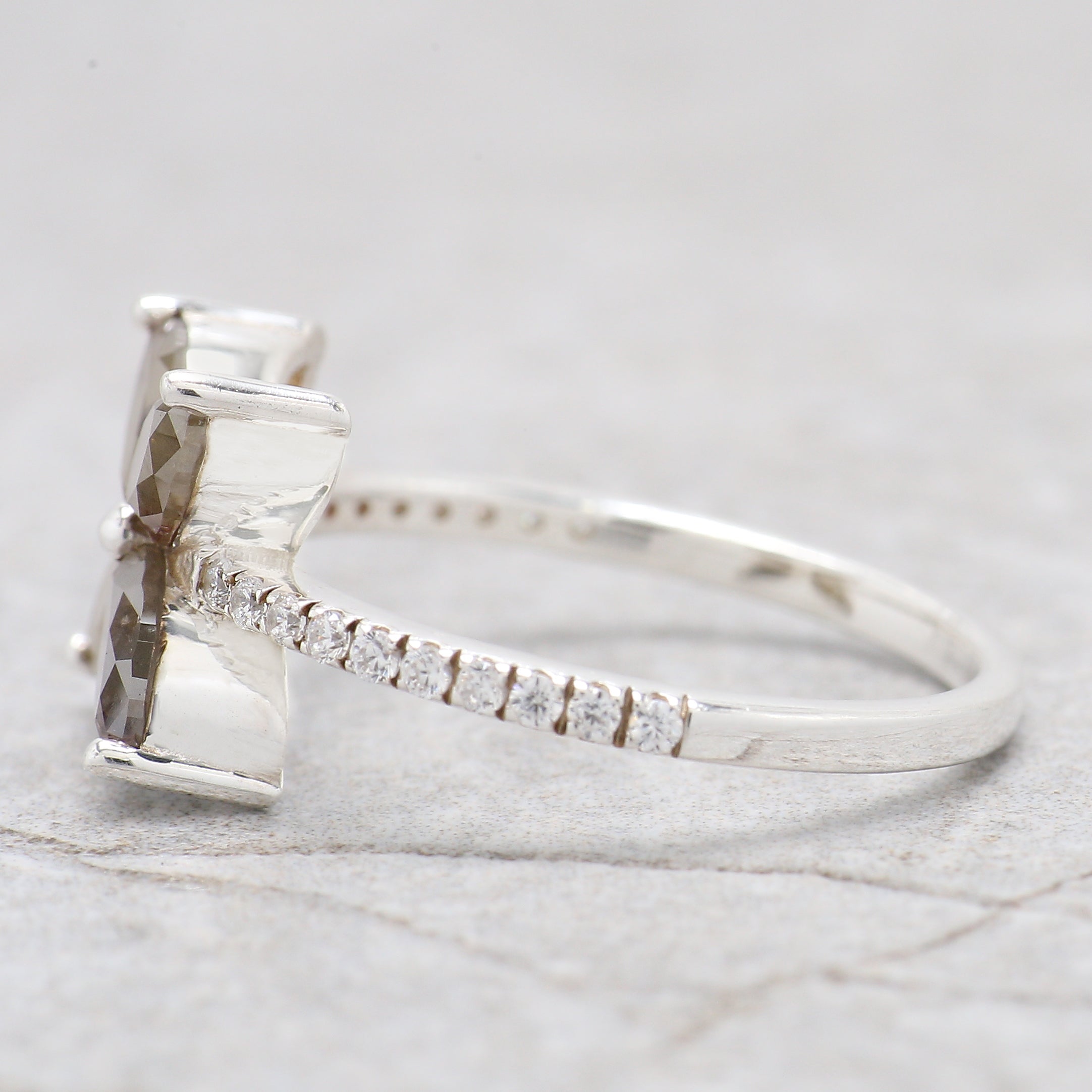 Marquise Yellow Color Diamond Ring 1.01 Ct 6.00 MM Grey Marquise Cut Diamond Ring 14K White Gold Silver Engagement Ring Gift For Her QL9113