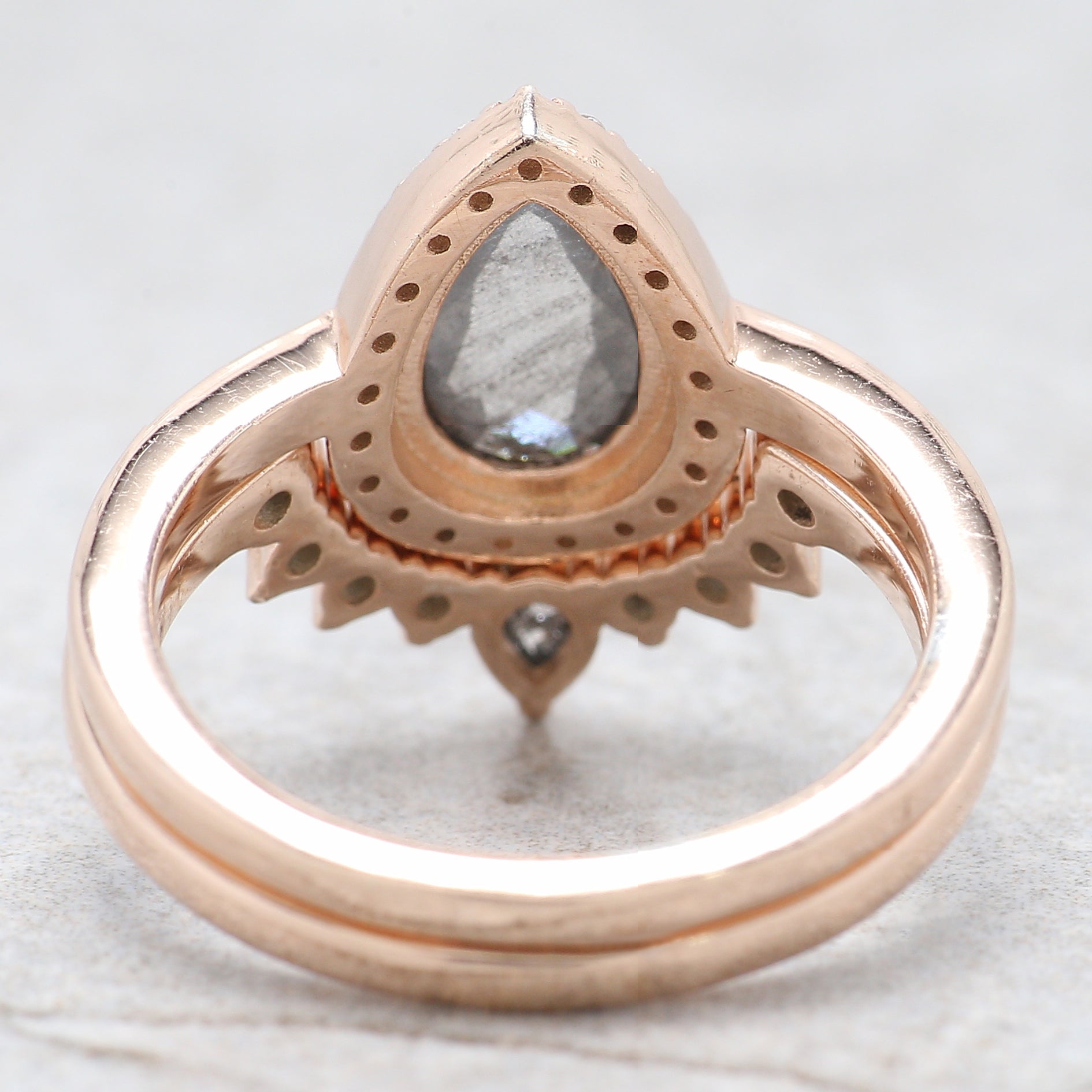 Pear Cut Salt And Pepper Diamond Ring 1.12 Ct 9.17 MM Pear Diamond Ring 14K Solid Rose Gold Silver Pear Engagement Ring Gift For Her QL2710