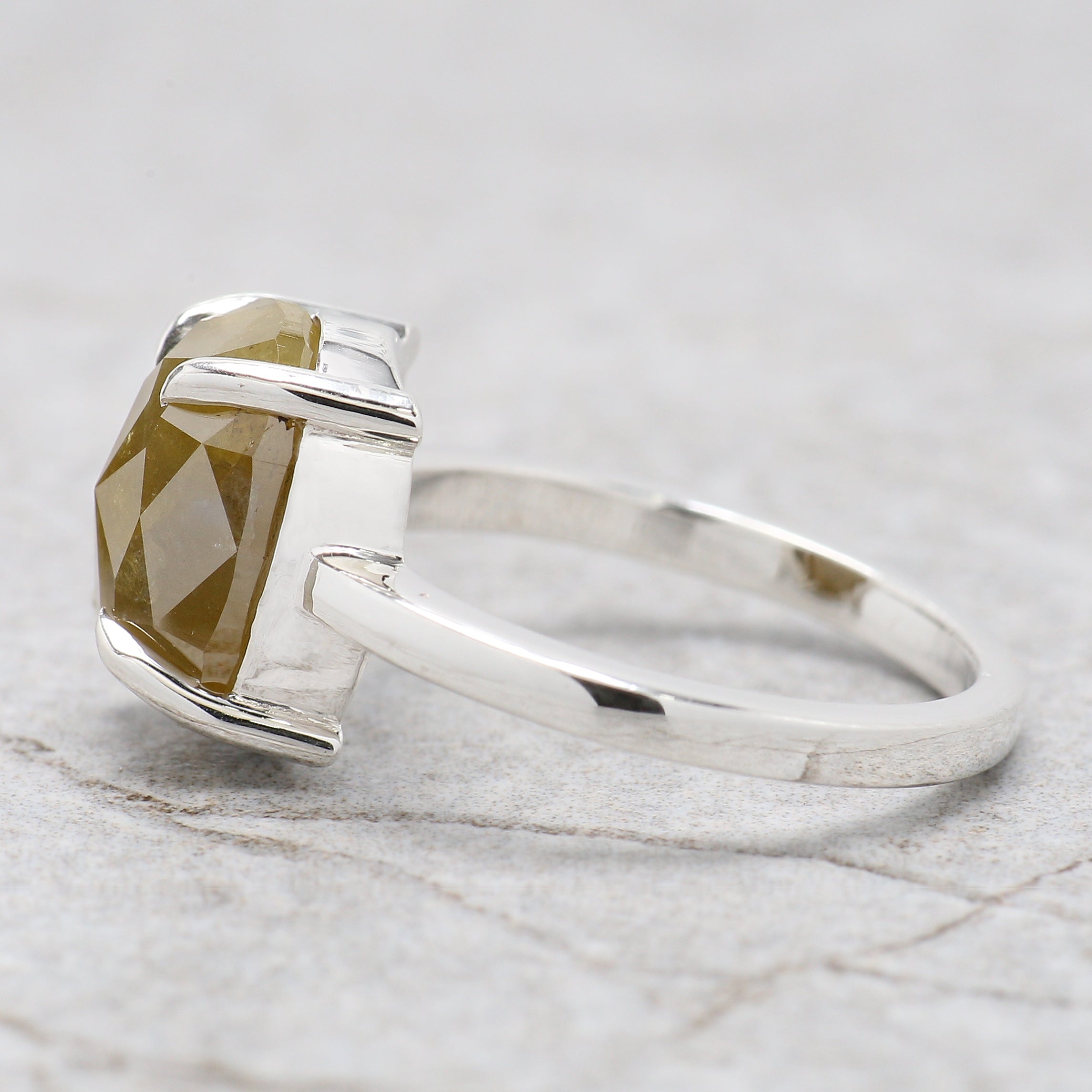 Oval Shape Yellow Color Diamond Ring 5.01 Ct 11.40 MM Oval Cut Diamond Ring 14K Solid White Gold Silver Engagement Ring Gift For Her QL8645