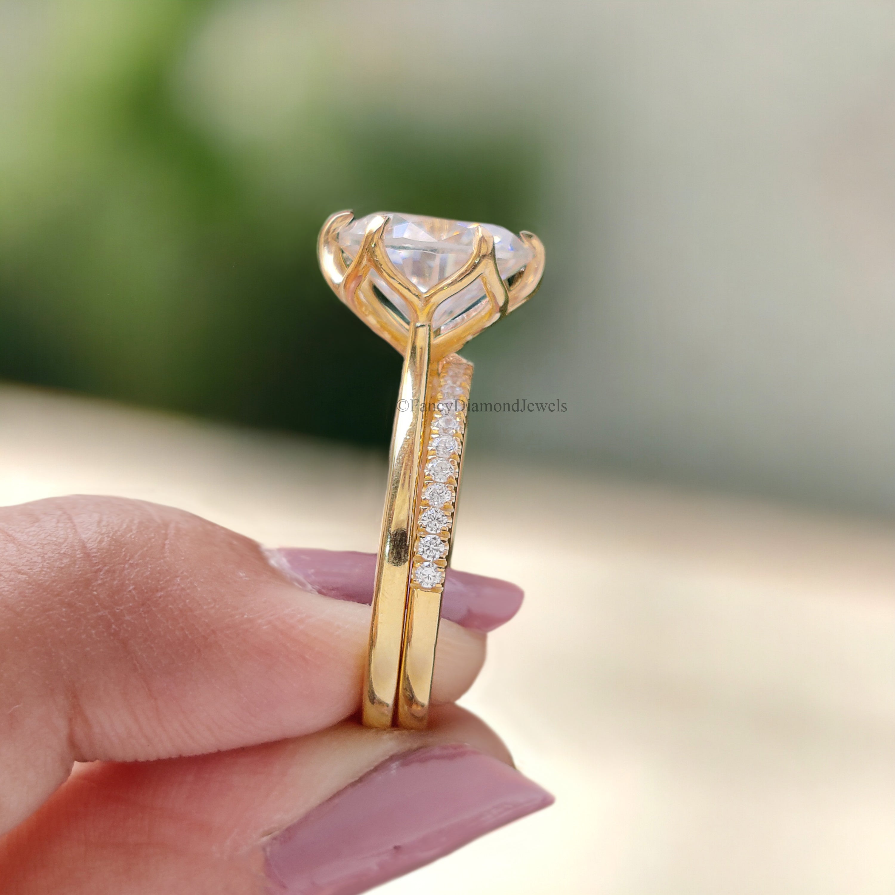 Engagement Ring set in 925 Sterling Silver for Bridal wedding Round Moissanite Ring Set For Women 14k yellow gold moissanite rings FD143