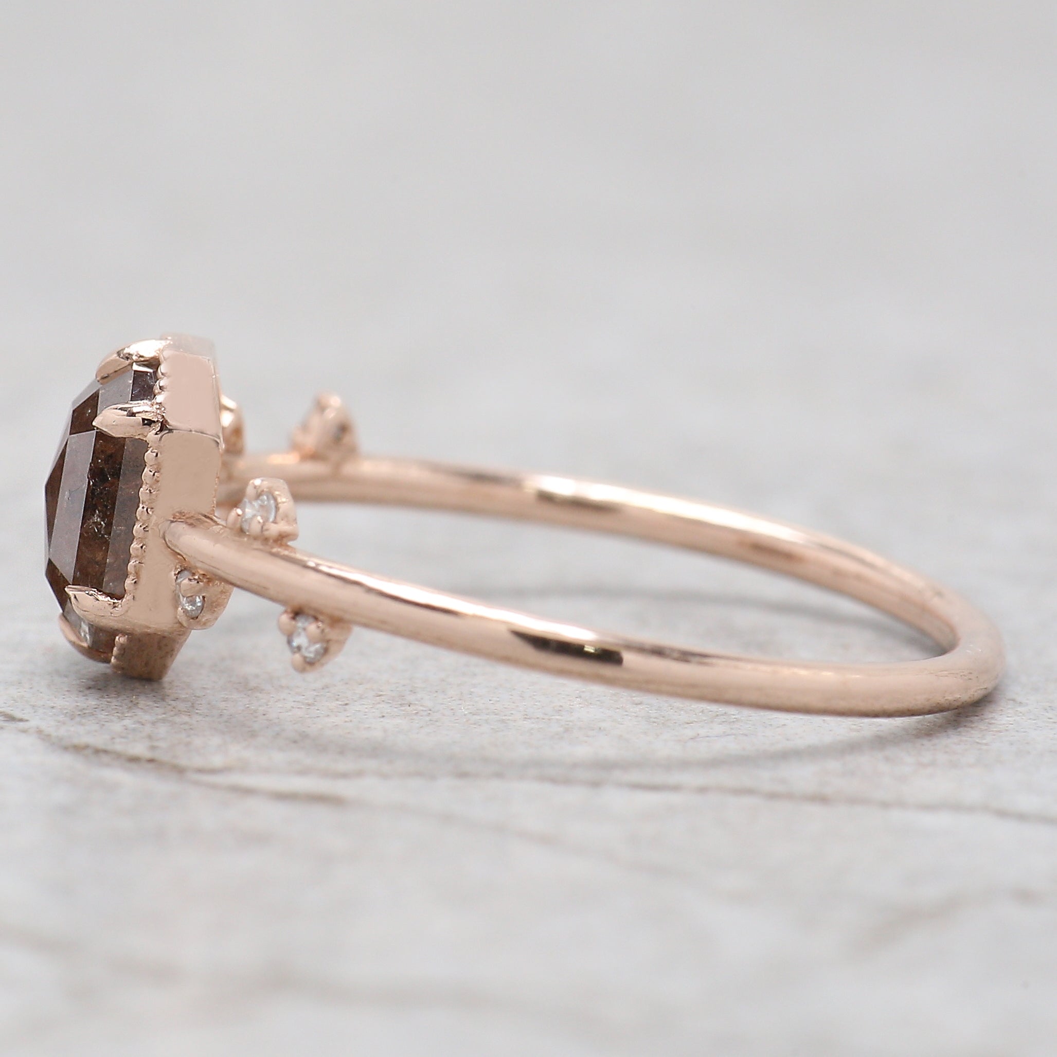 Emerald Cut Brown Color Diamond Ring 0.79 Ct 6.18 MM Emerald Shape Diamond Ring 14K Rose Gold Silver Engagement Ring Gift For Her QL652