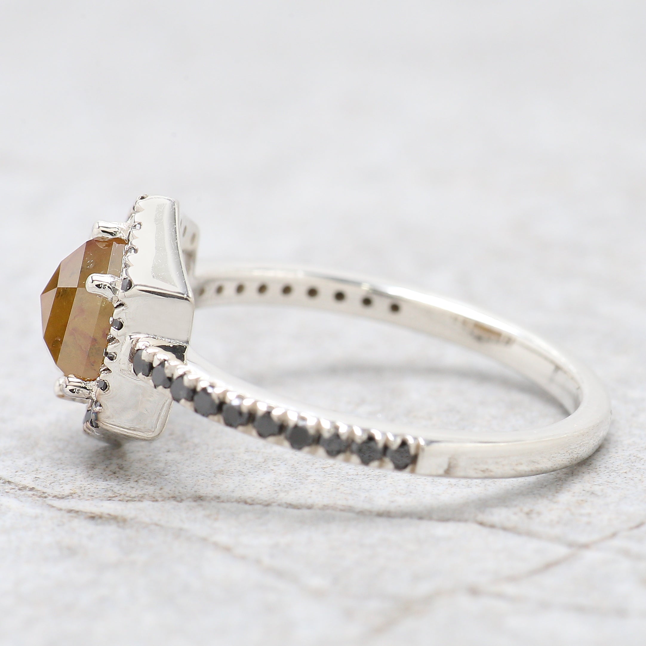 Hexagon Cut Yellow Color Diamond Ring 1.17 Ct 6.84 MM Hexagon Cut Diamond Ring 14K White Gold Silver Engagement Ring Gift For Her QL2220