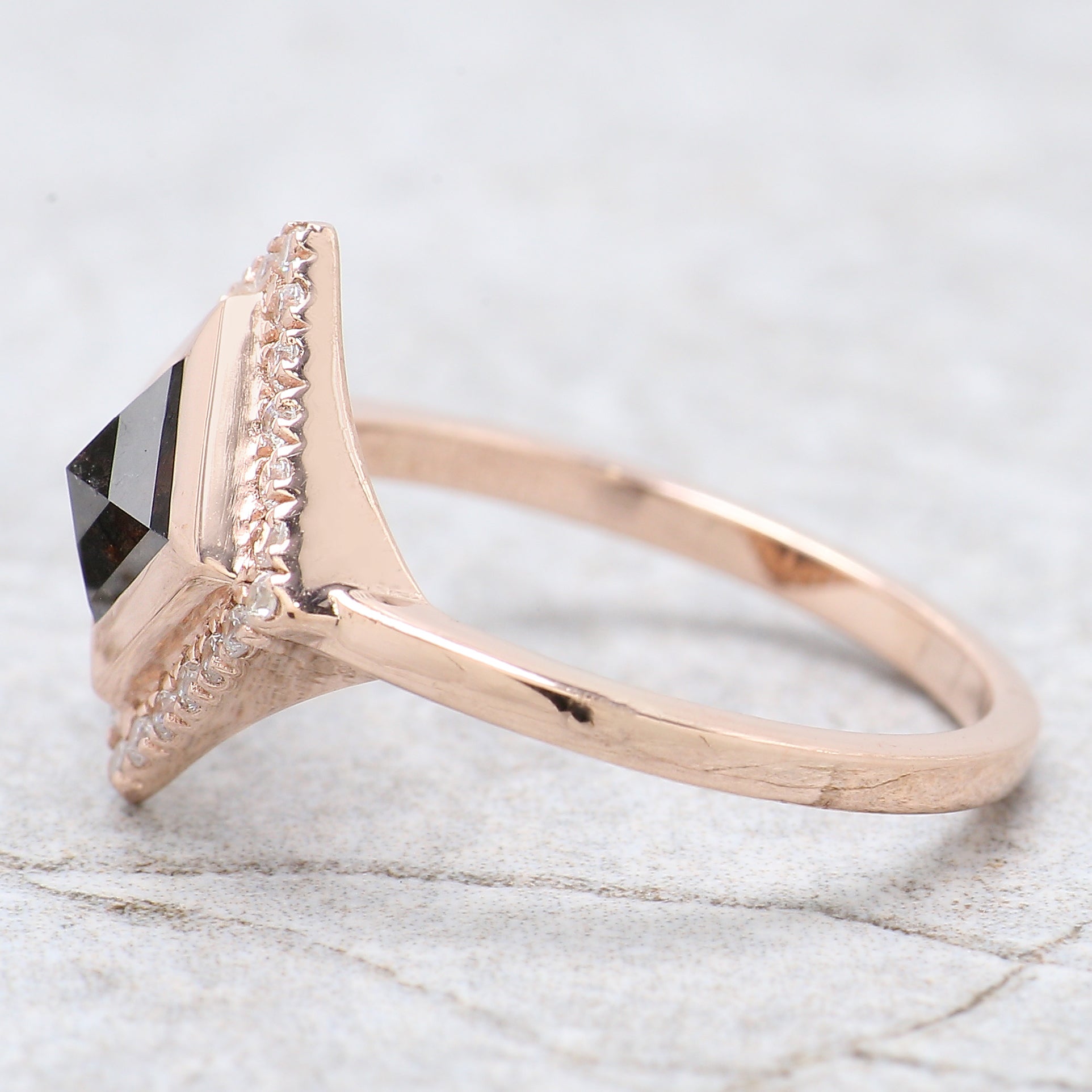 Kite Cut Salt And Pepper Diamond Ring 0.94 Ct 7.50 MM Kite Diamond Ring 14K Solid Rose Gold Silver Kite Engagement Ring Gift For Her QN489