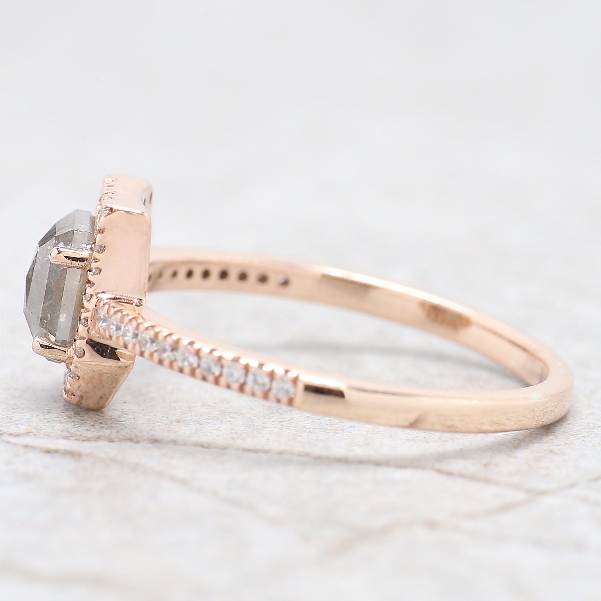 Coffin Salt And Pepper Diamond Ring, Salt And Pepper Coffin Diamond Engagement Ring, Coffin Shape Diamond Ring, Coffin Cut Ring, QL5831