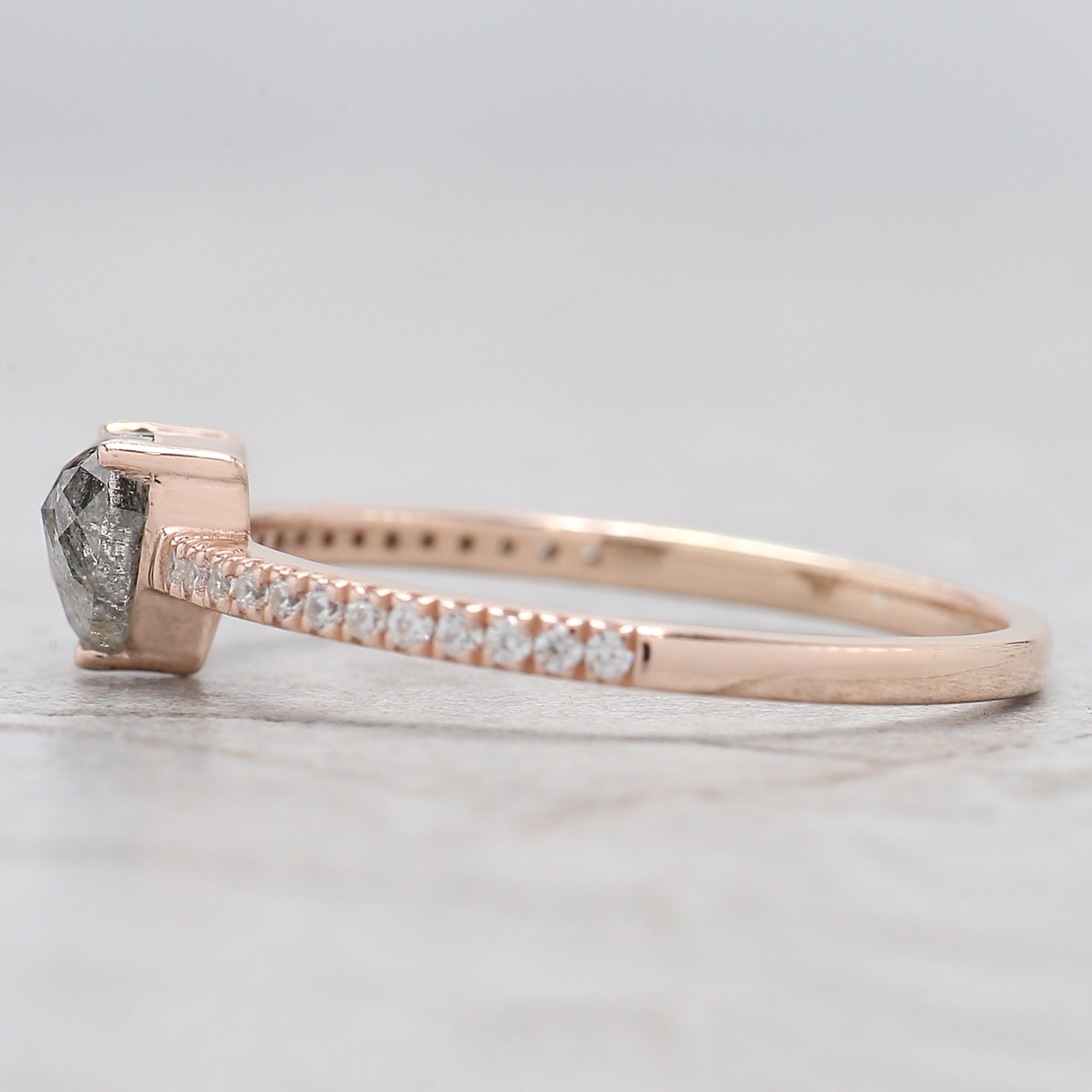 Heart Salt And Pepper Diamond Ring 0.50 Ct 4.85 MM Heart Shape Diamond Ring 14K Solid Rose Gold Silver Engagement Ring Gift For Her QL7880