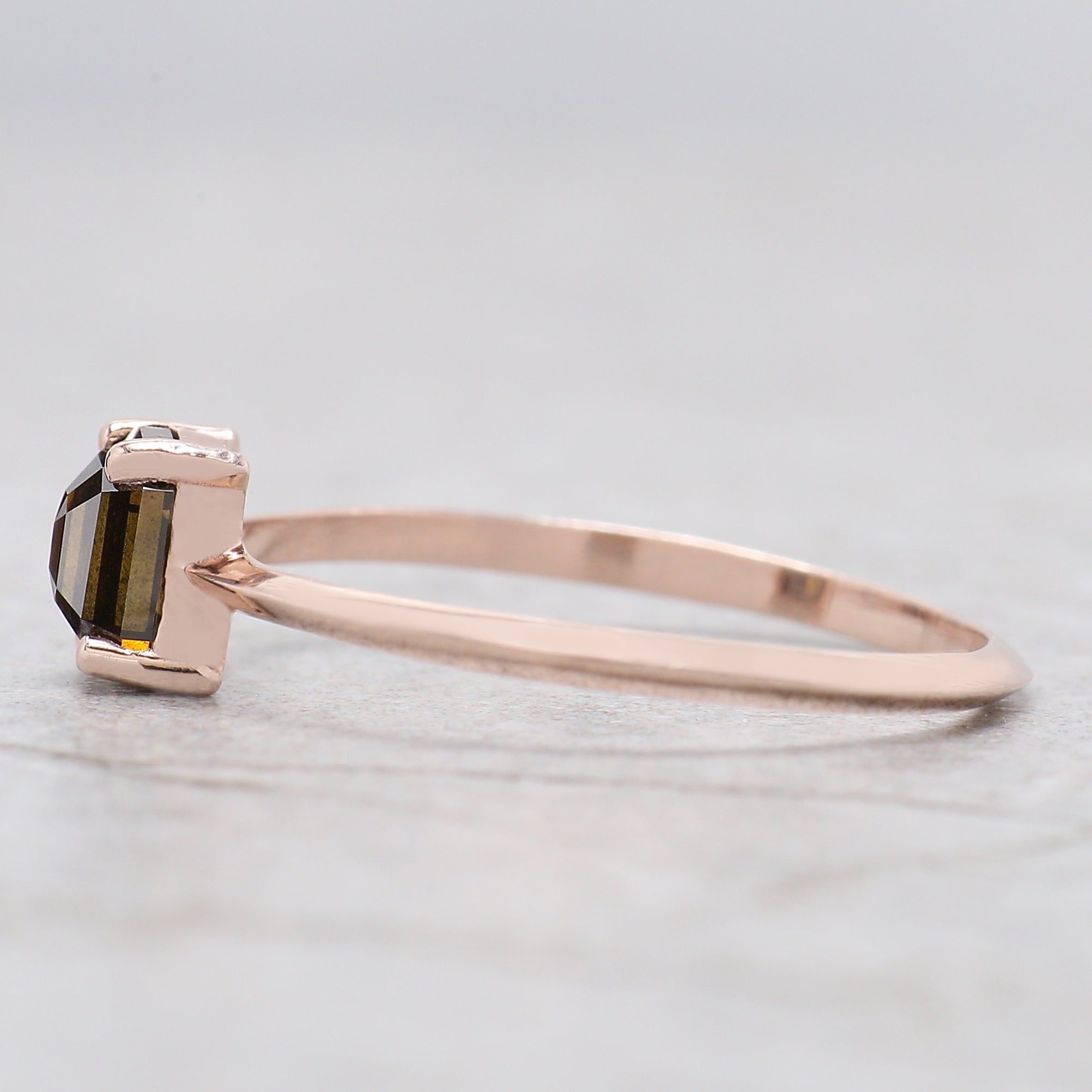Emerald Cut Brown Color Diamond Ring 0.67 Ct 5.25 MM Emerald Shape Diamond Ring 14K Rose Gold Silver Engagement Ring Gift For Her QL1838