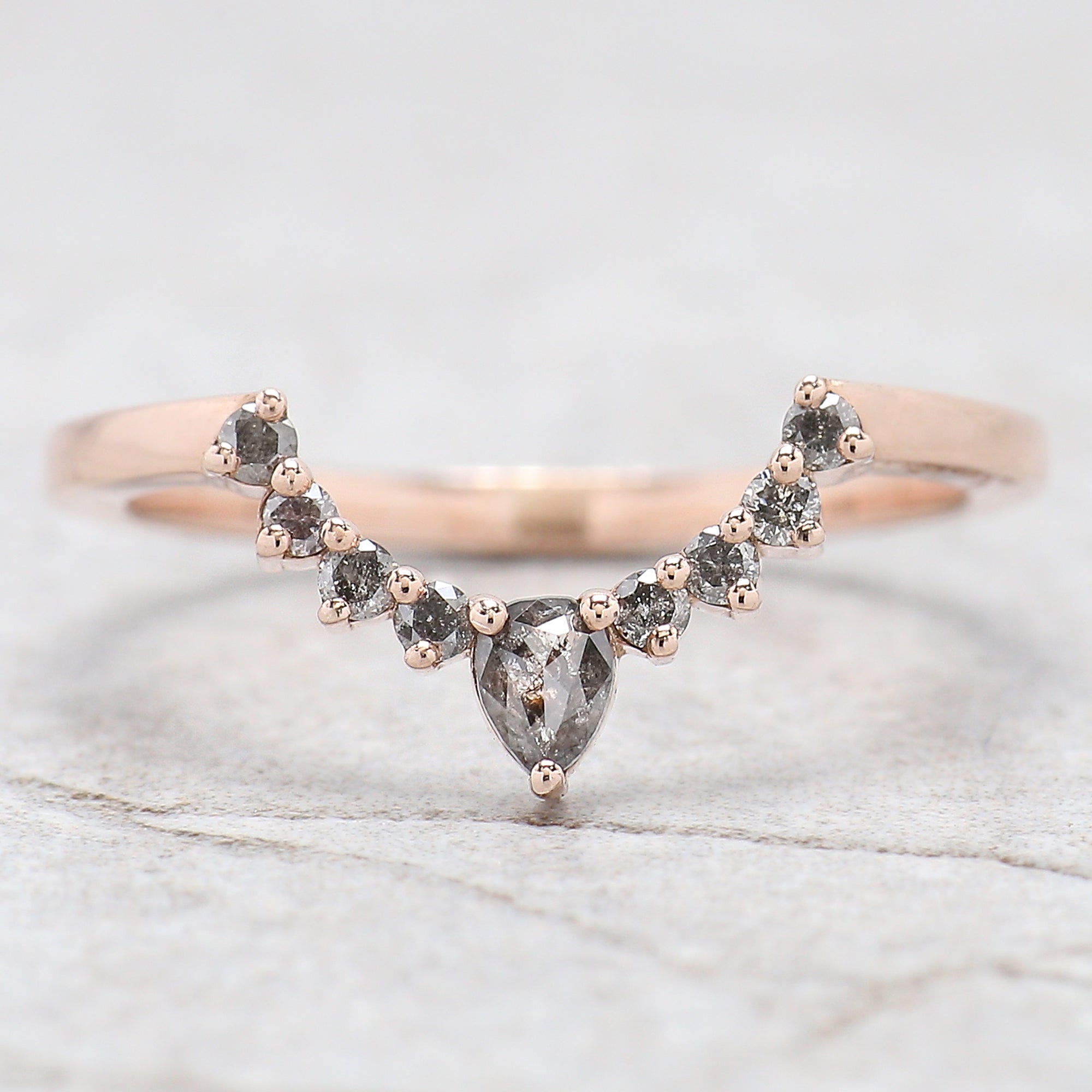 Round Rose Cut Salt And Pepper Diamond Ring 2.97 Ct 8.85 MM Round Diamond Ring 14K Solid Rose Gold Silver Engagement Ring Gift For Her QL064