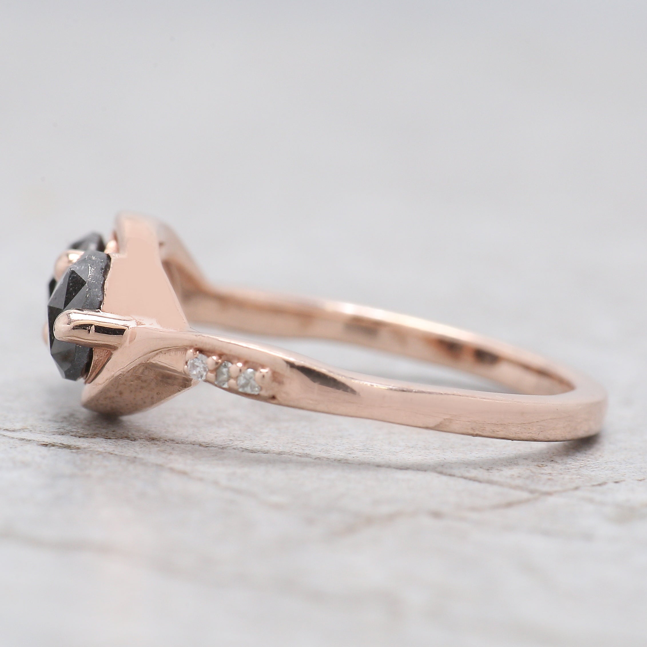 Round Rose Cut Salt And Pepper Diamond Ring 1.01 Ct 5.00 MM Round Diamond Ring 14K Rose Gold Silver Engagement Ring Gift For Her QL1662