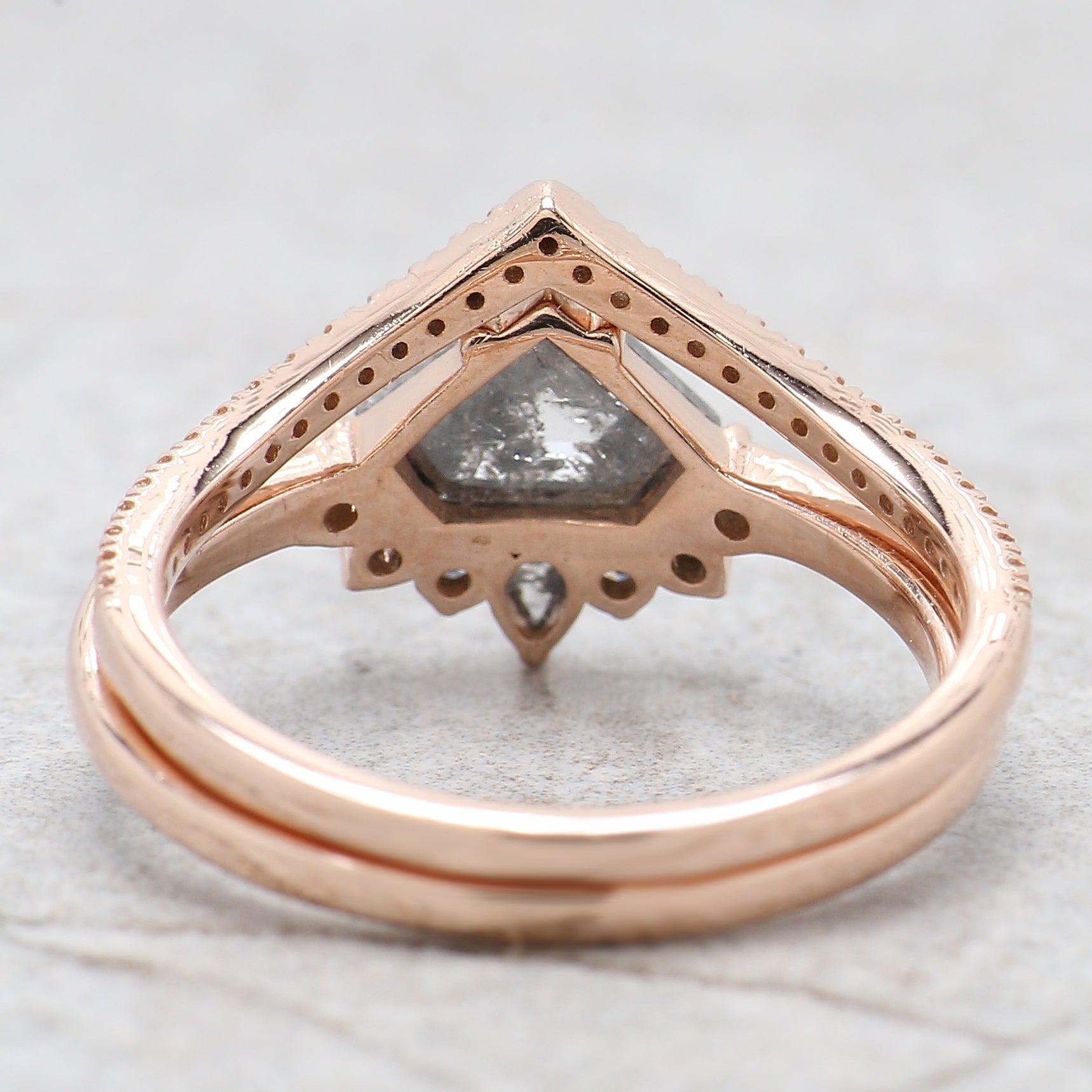 Shield Cut Salt And Pepper Diamond Ring 0.89 Ct 5.80 MM Shield Diamond Ring 14K Solid Rose Gold Silver Engagement Ring Gift For Her QN1226