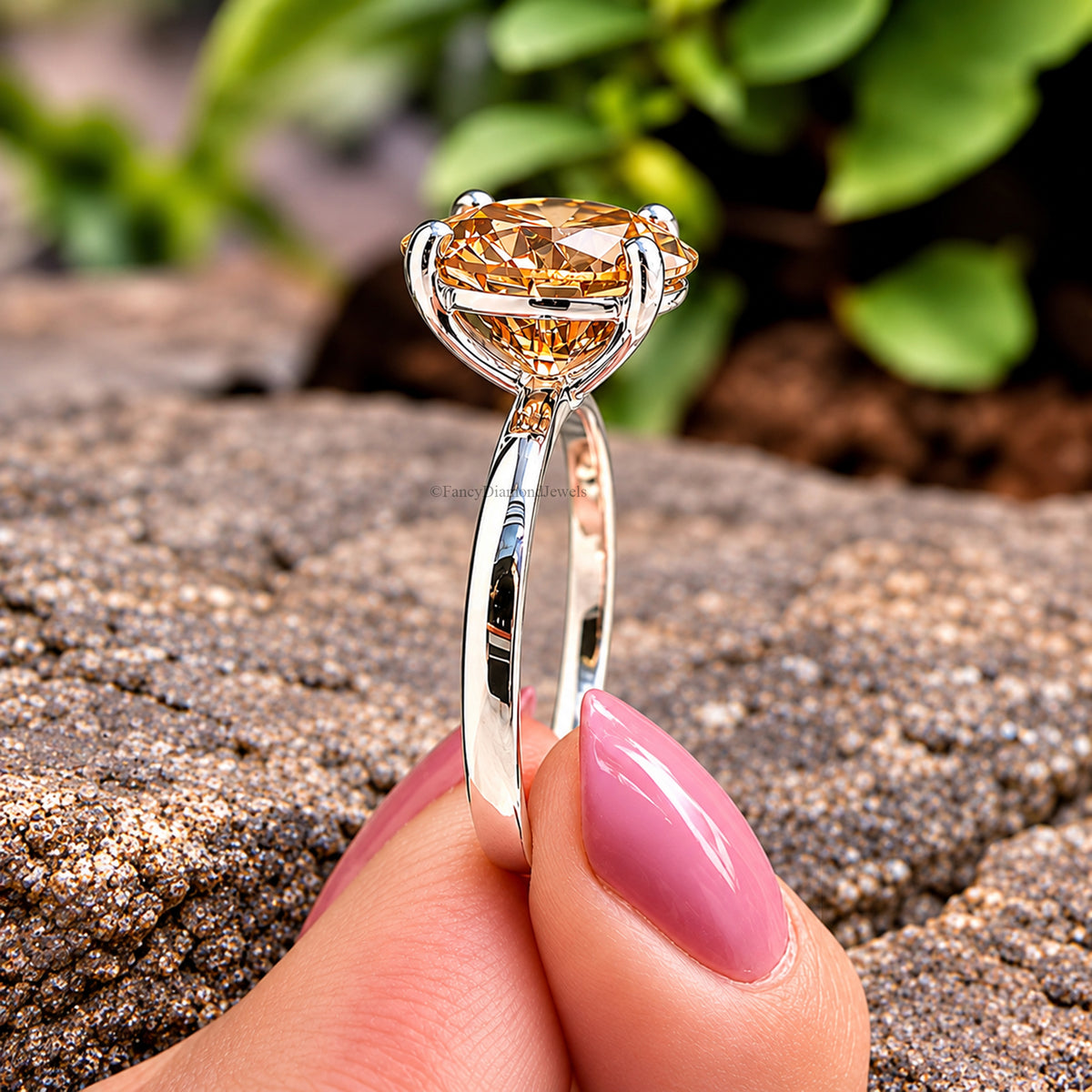 Round Brown Champagne Diamond engagement ring 11mm 9mm 8mm 6mm 4mm stone ring Simulant Ring Solitaire ring Silver ring Gift for her FD519