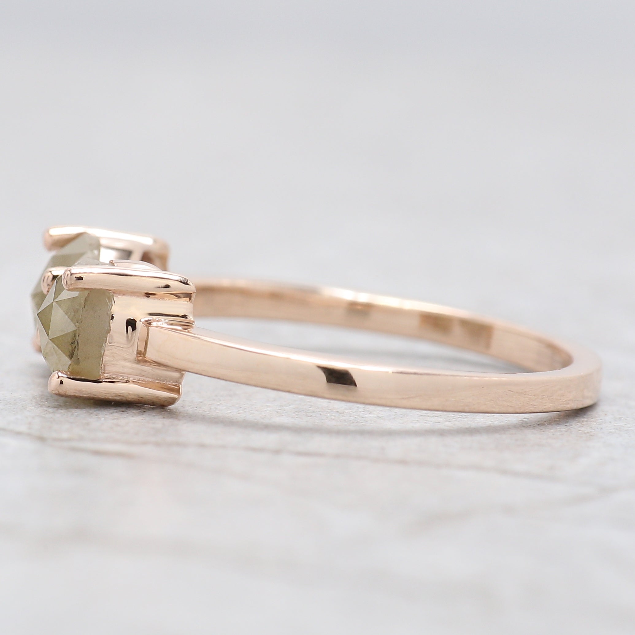 Round Rose Cut Yellow Color Diamond Ring 1.16 Ct 5.00 MM Round Grey Diamond Ring 14K Rose Gold Silver Engagement Ring Gift For Her QL7803