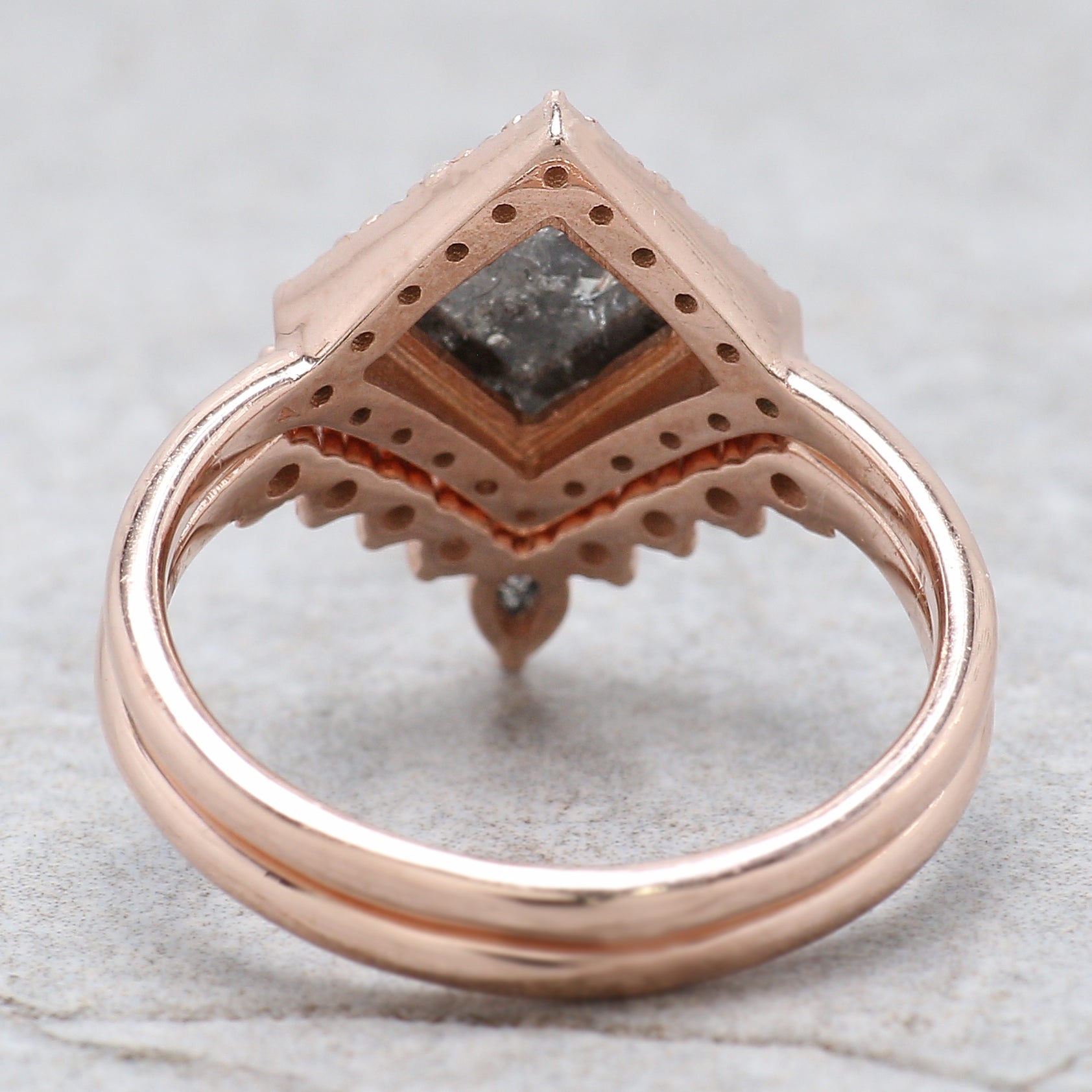 Kite Cut Salt And Pepper Diamond Ring 0.88 Ct 7.79 MM Kite Diamond Ring 14K Solid Rose Gold Silver Kite Engagement Ring Gift For Her QL2107